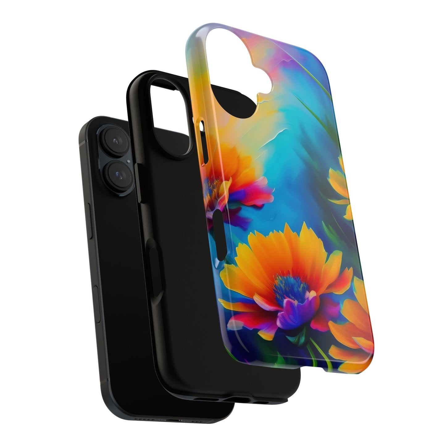 Floral Burst Tough Phone Case — Vibrant Watercolor Flowers Protective Cover