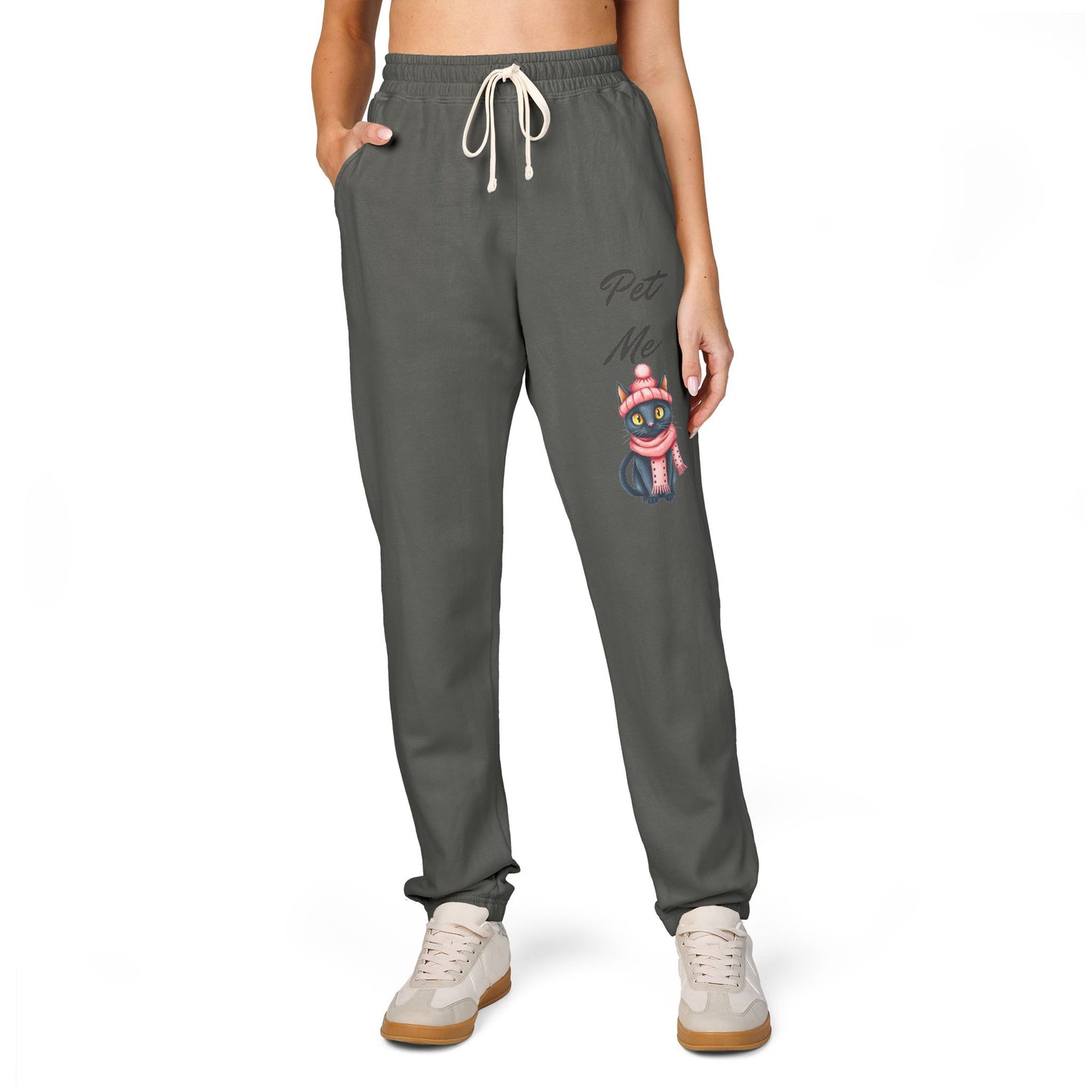 Sweatpants — Colorful Cosmic Cat Graphic "Pet Me" Joggers