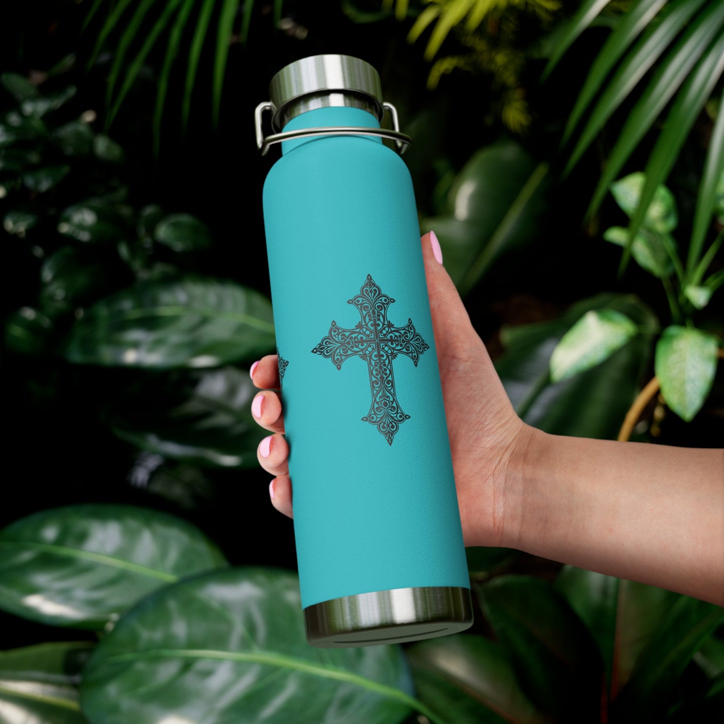 Stylish Copper Insulated Water Bottle - 22oz, Cross Design, Travel Flask, Gift for Him/Her, Unique Outdoor Hydration