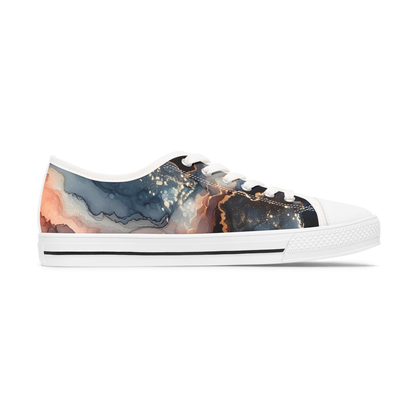 Abstract Marble-Print Low Top Sneakers — Women's Artistic Casual Shoes