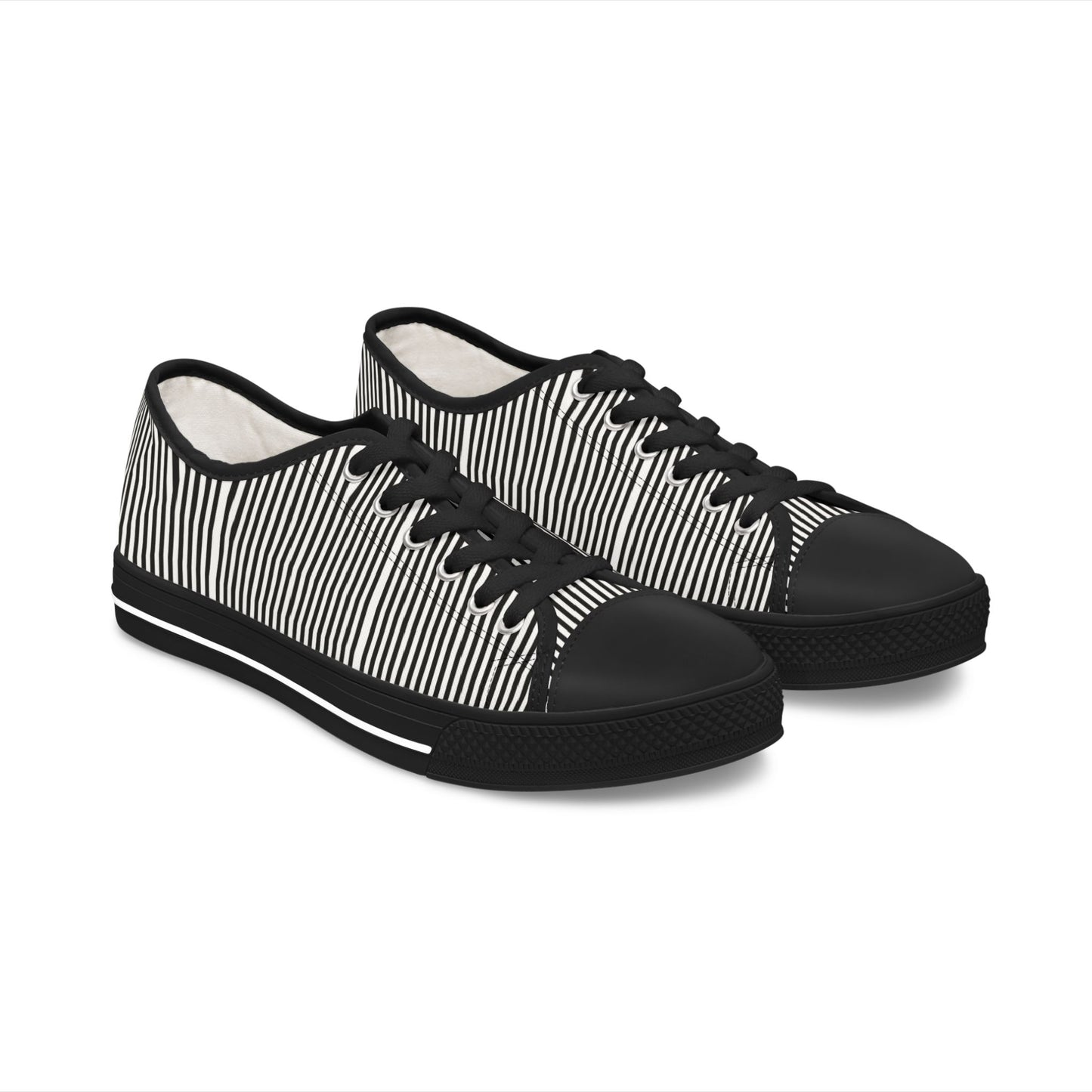 Striped Low Top Sneakers for Women — Casual Black & White Canvas Kicks