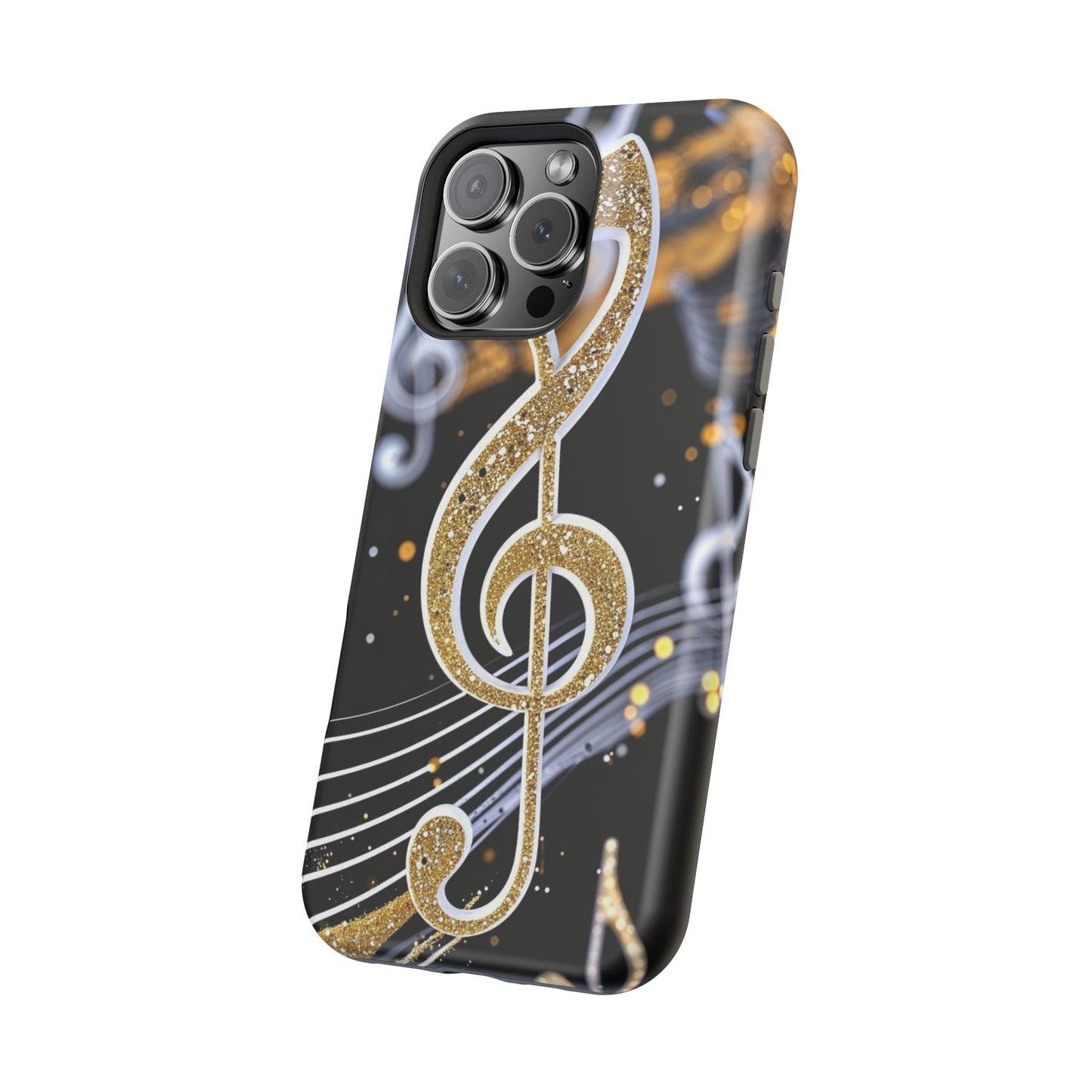 Music Notes Magnetic Impact-Resistant Phone Case — Gold Treble Clef Design