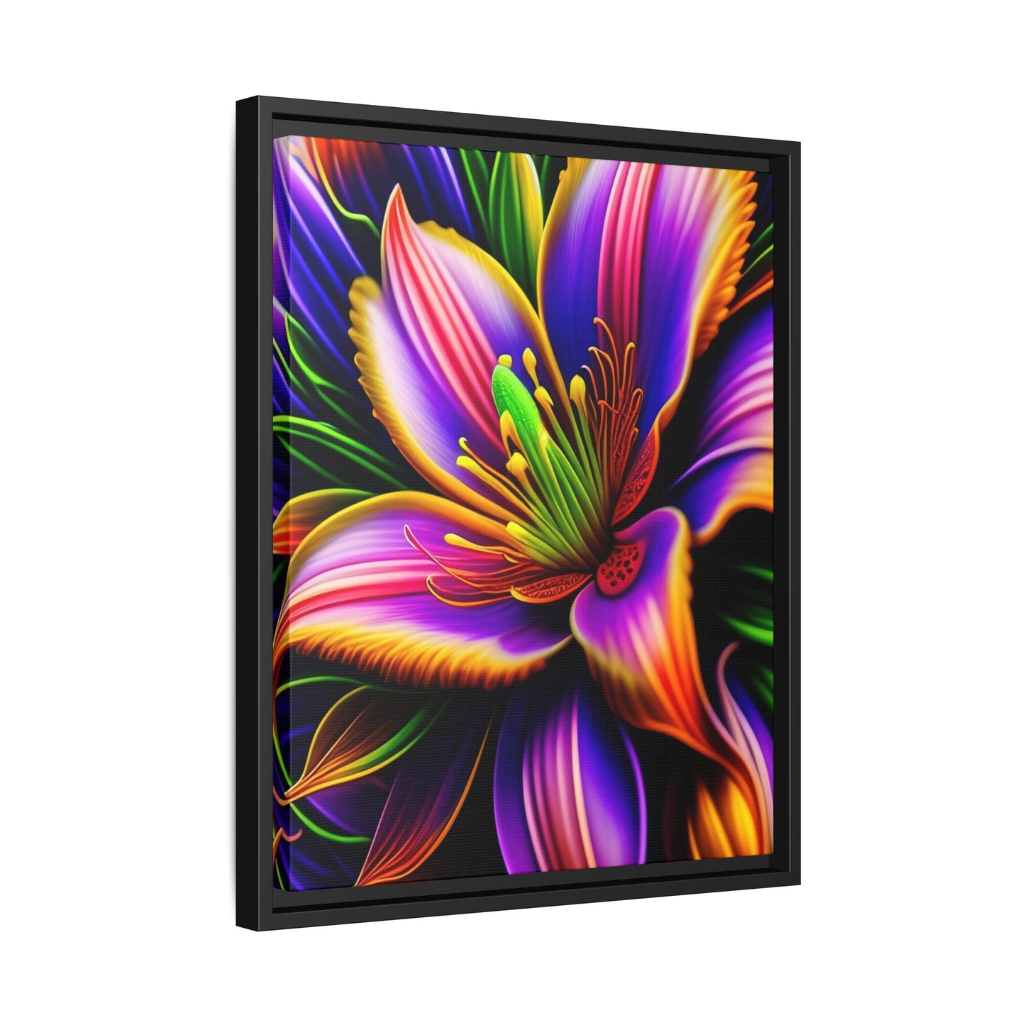 Vibrant Neon Floral Matte Canvas Print — Framed Wall Art