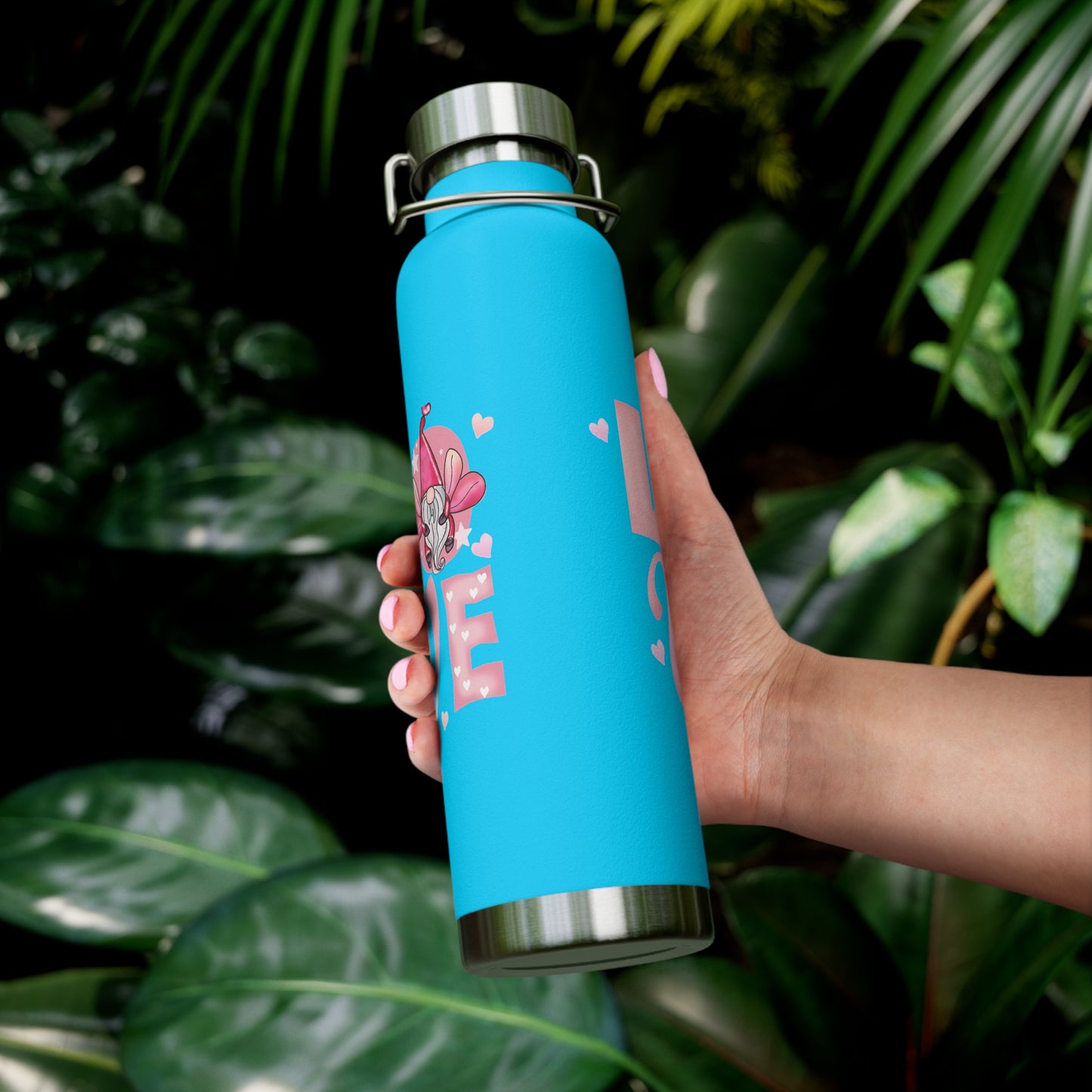 22oz Insulated Bottle — Red 'LOVE' Floral Valentine Water Bottle