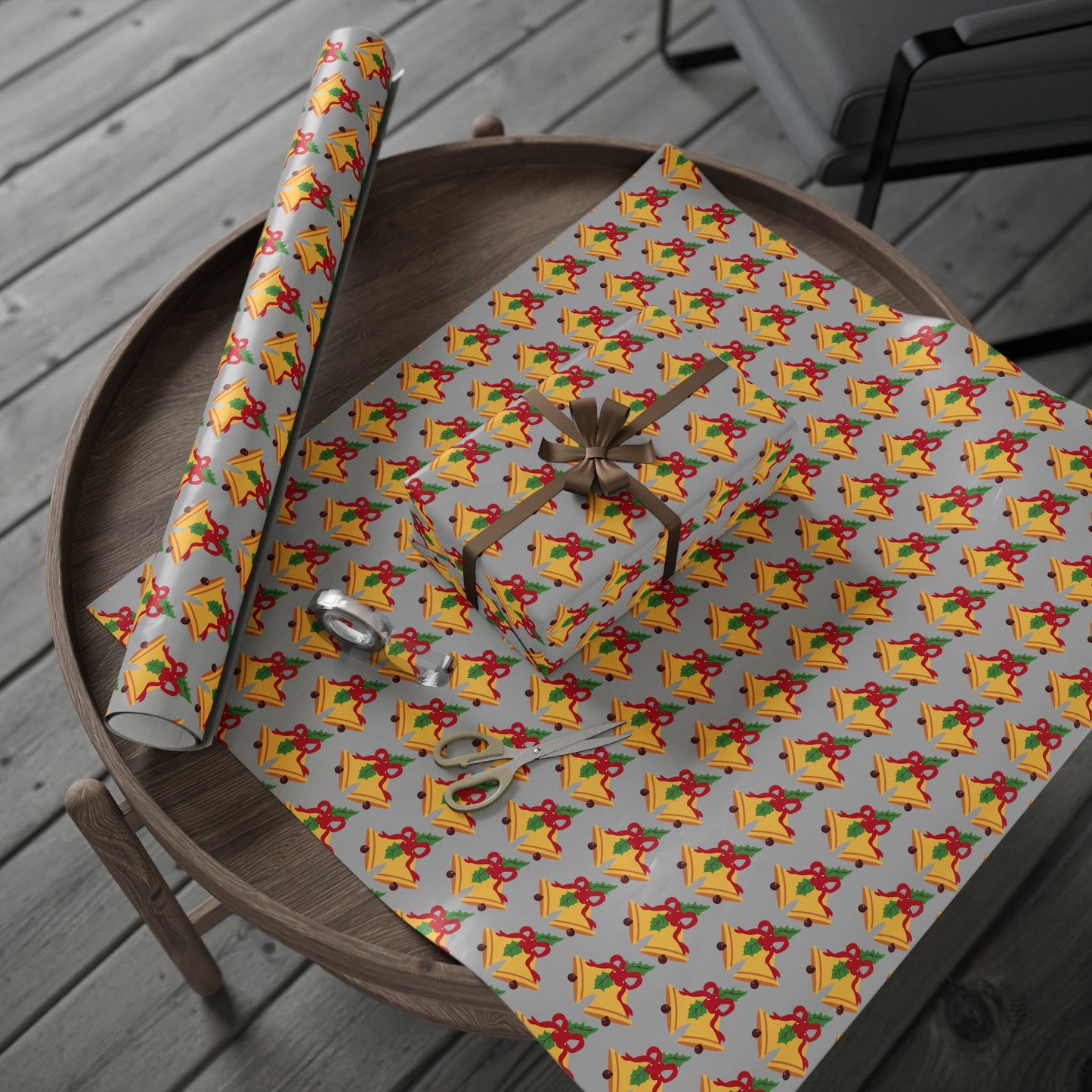 Holiday Bell Pattern Wrapping Paper — Festive Christmas Gift Wrap Roll