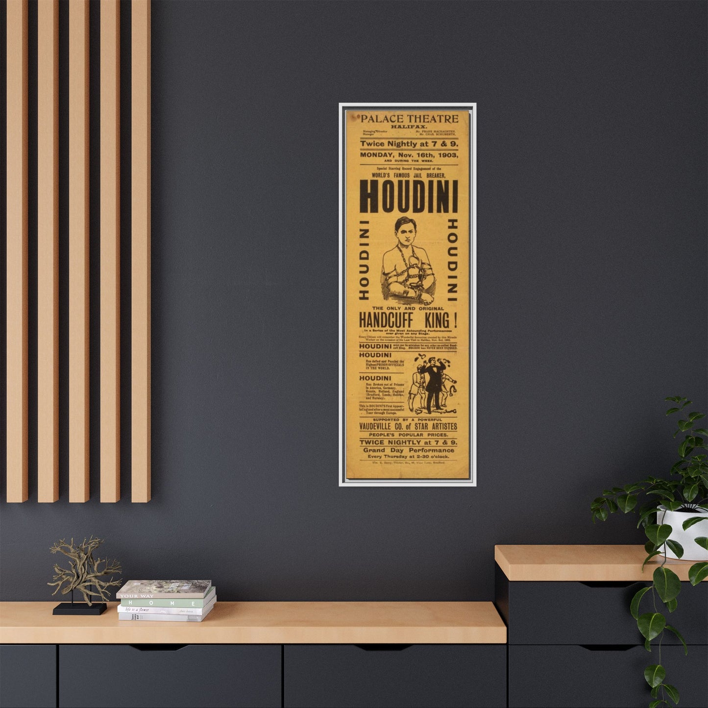 Houdini Vintage Poster Matte Canvas Print (Framed)