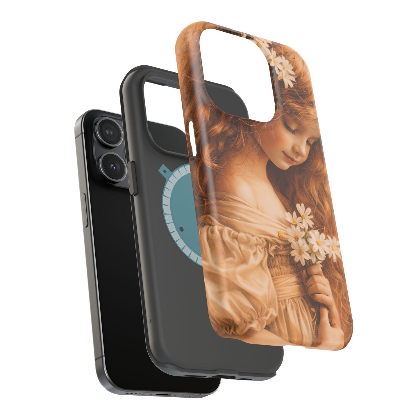 Vintage Floral Girl Magnetic Impact Phone Case — Protective iPhone Cover with Sepia Art