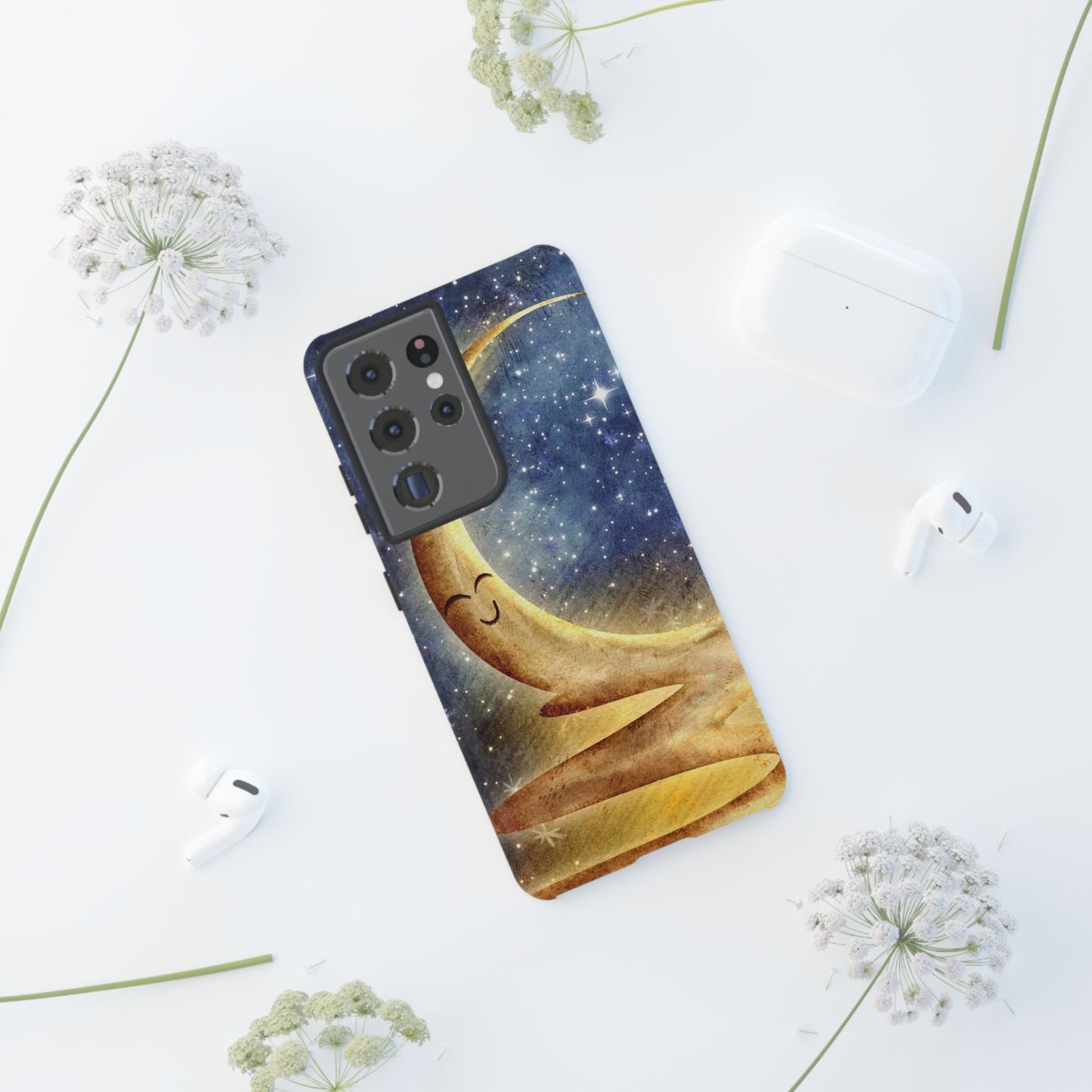 Moonlit Smile Phone Case — Starry Night Crescent Moon iPhone Cover