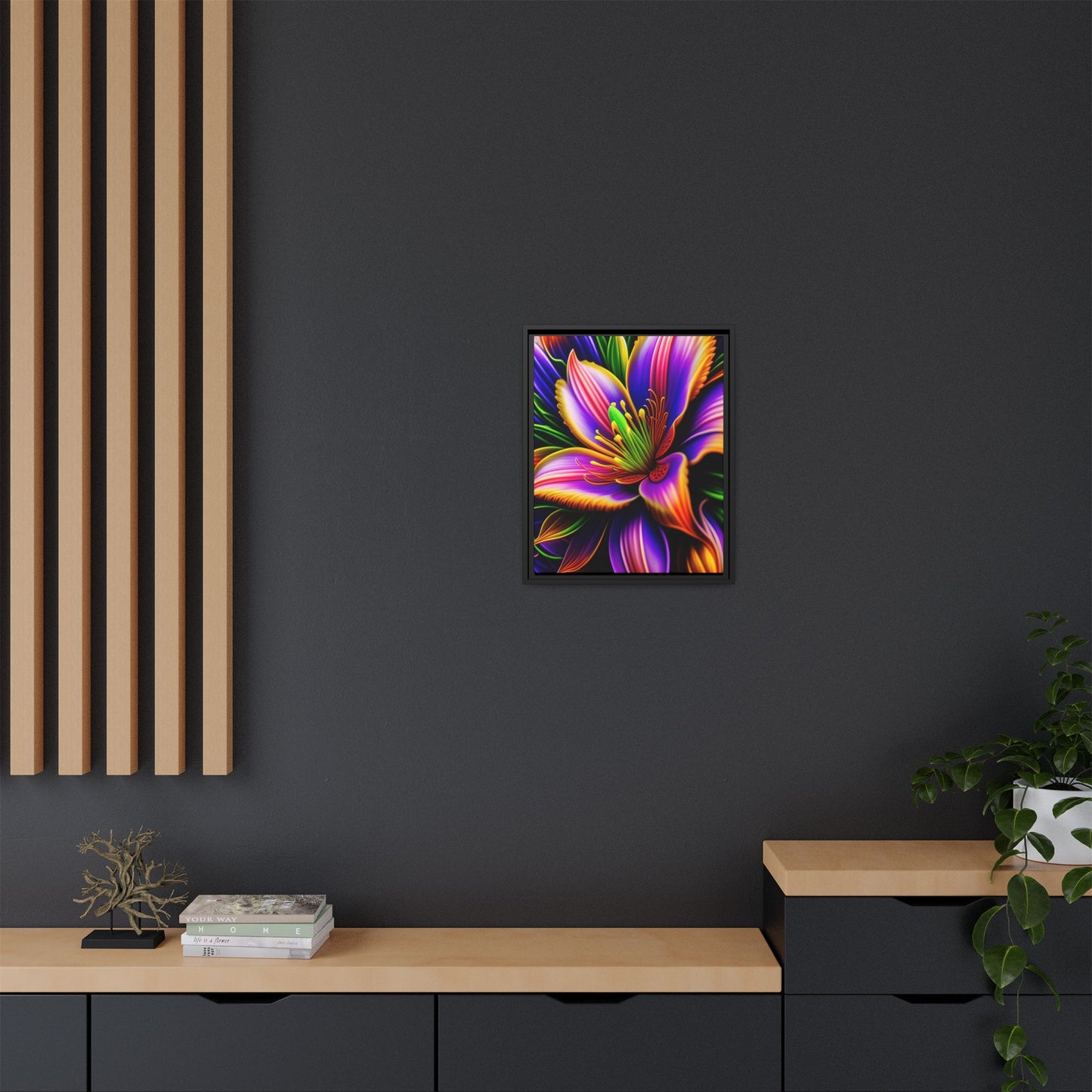 Vibrant Neon Floral Matte Canvas Print — Framed Wall Art