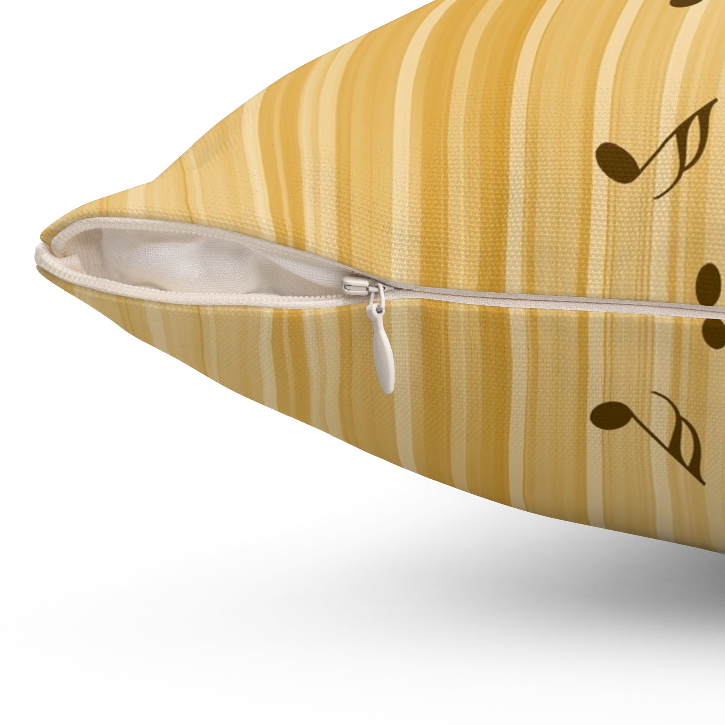 Music Notes Decorative Throw Pillow — Golden Sheet Music Accent Cushion