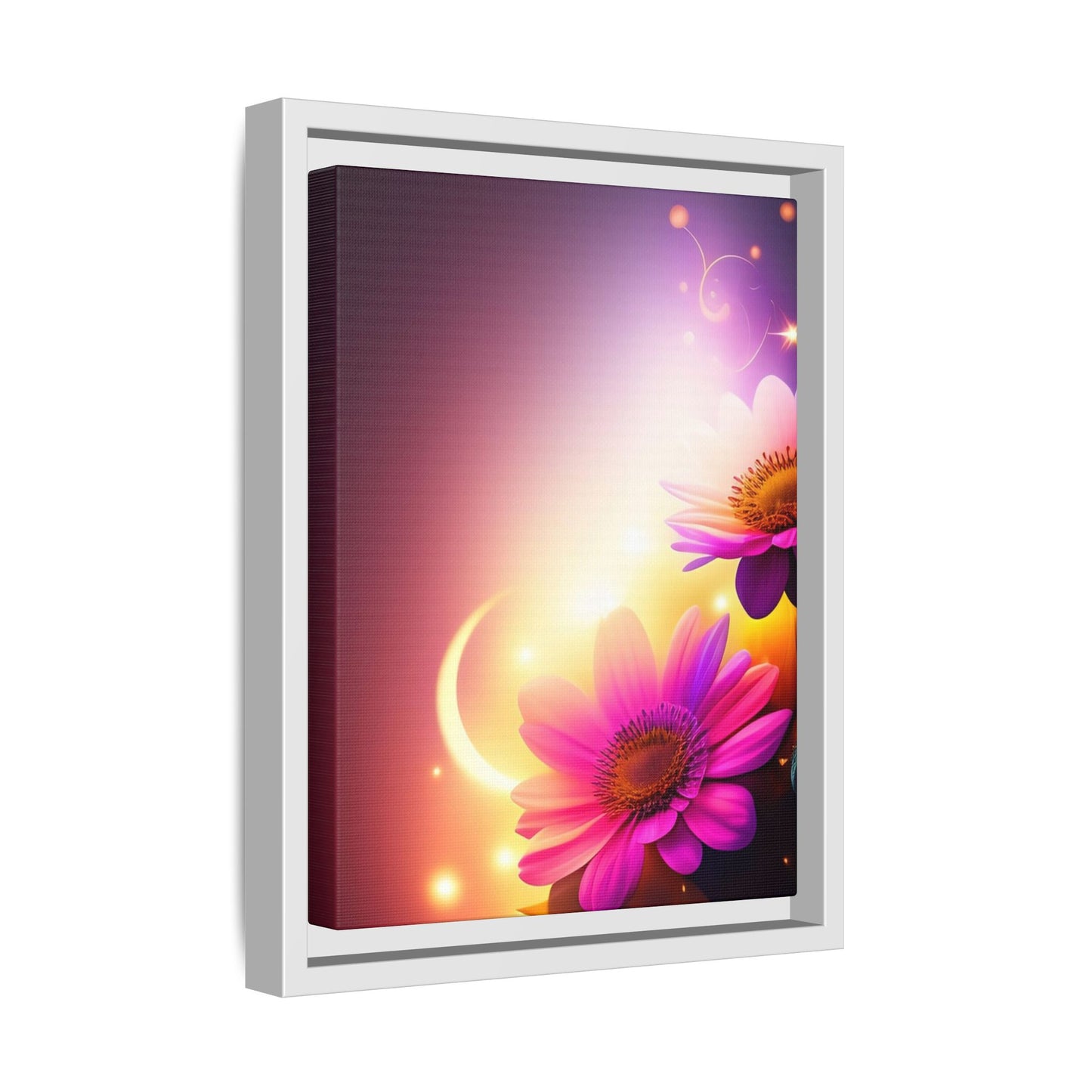 Framed Floral Canvas Art — Pink Daisies Sunset Wall Print