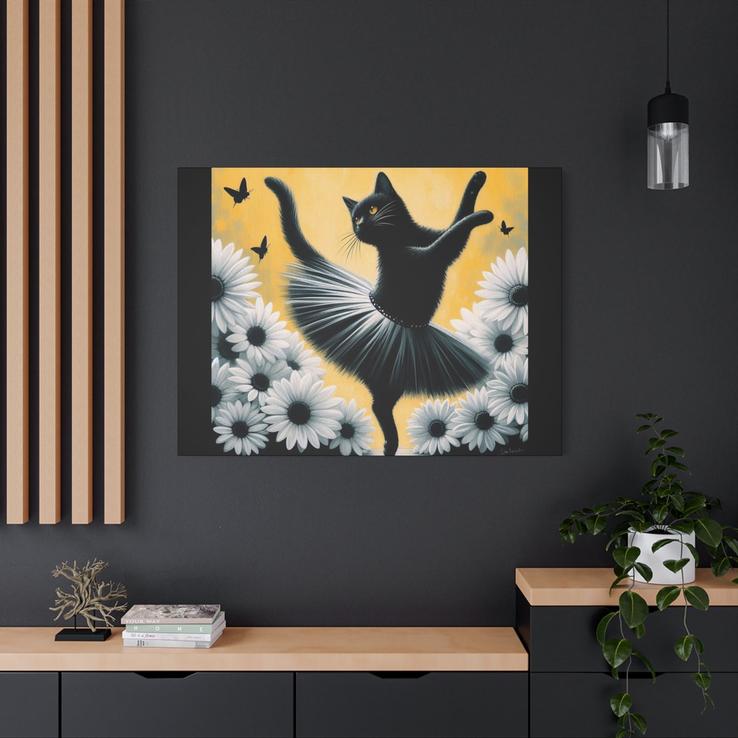 Ballet Black Cat Canvas Print — Whimsical Cat Ballerina Wall Art