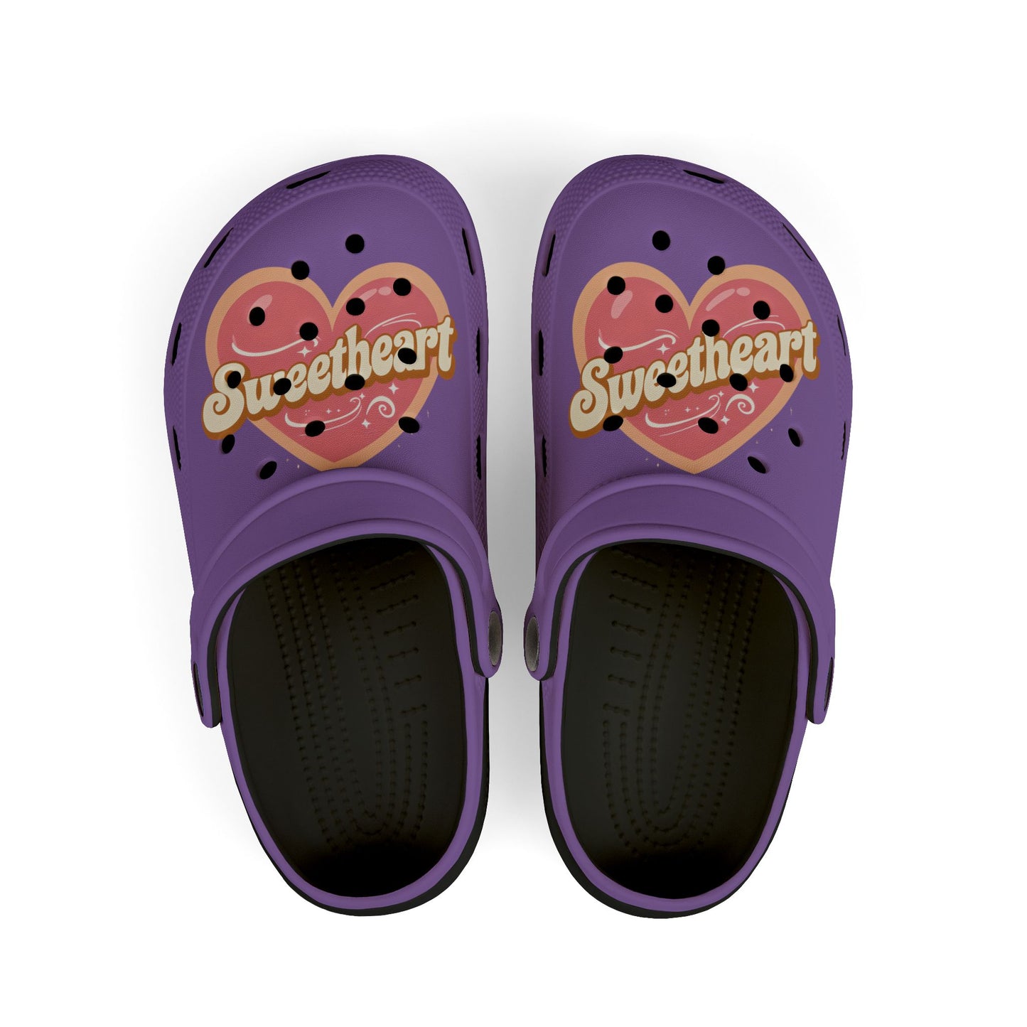 Kids Purple "Sweetheart" Foam Clogs — Cute Heart Graphic Slip-On Shoes