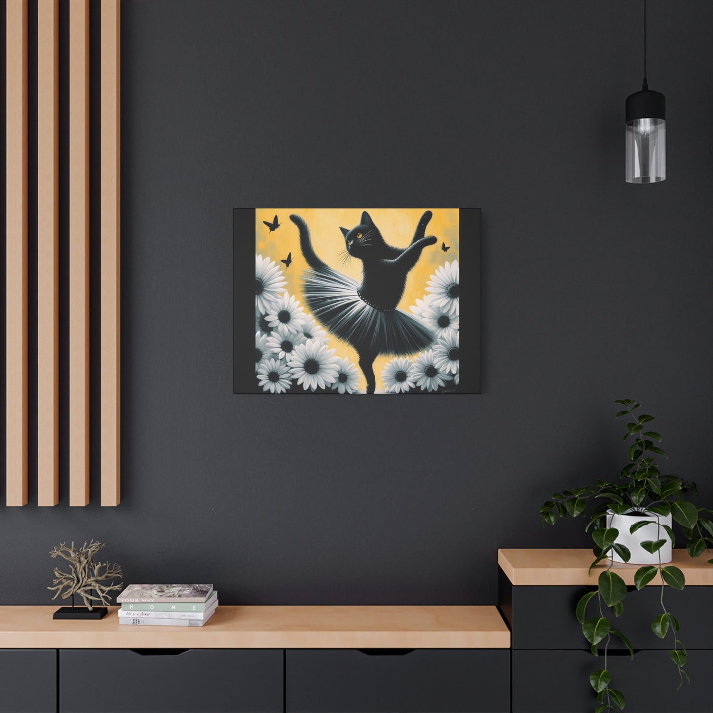 Ballet Black Cat Canvas Print — Whimsical Cat Ballerina Wall Art