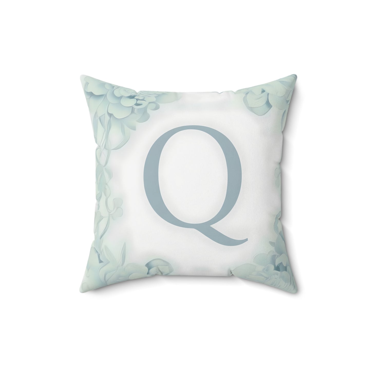 Monogram Q Floral Throw Pillow — Soft Mint Initial Accent Pillow