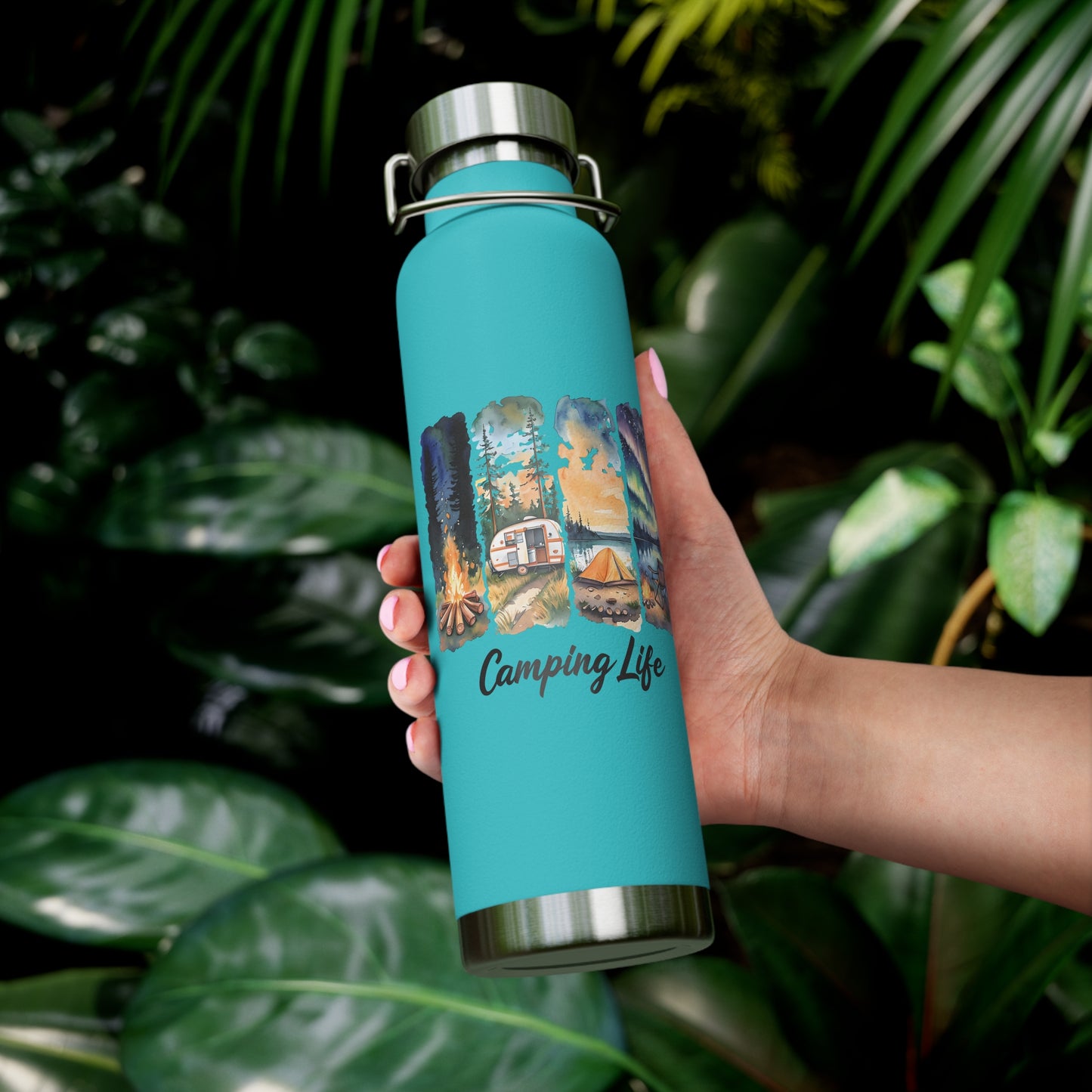 Insulated Camping Water Bottle 22oz — 'Camping Life' Outdoor Vacuum Flask