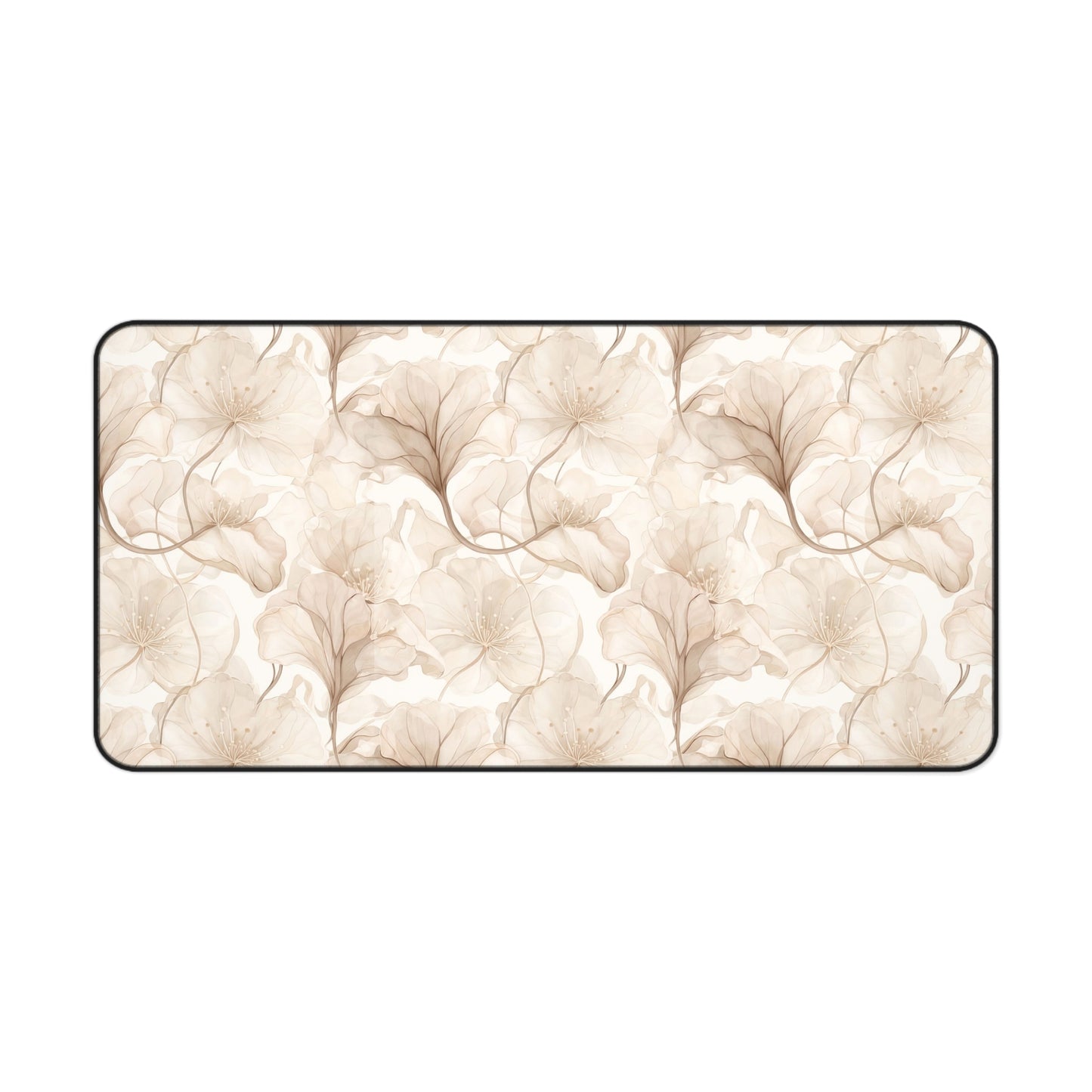 Floral Beige Desk Mat — Neutral Watercolor Ginkgo Mousepad