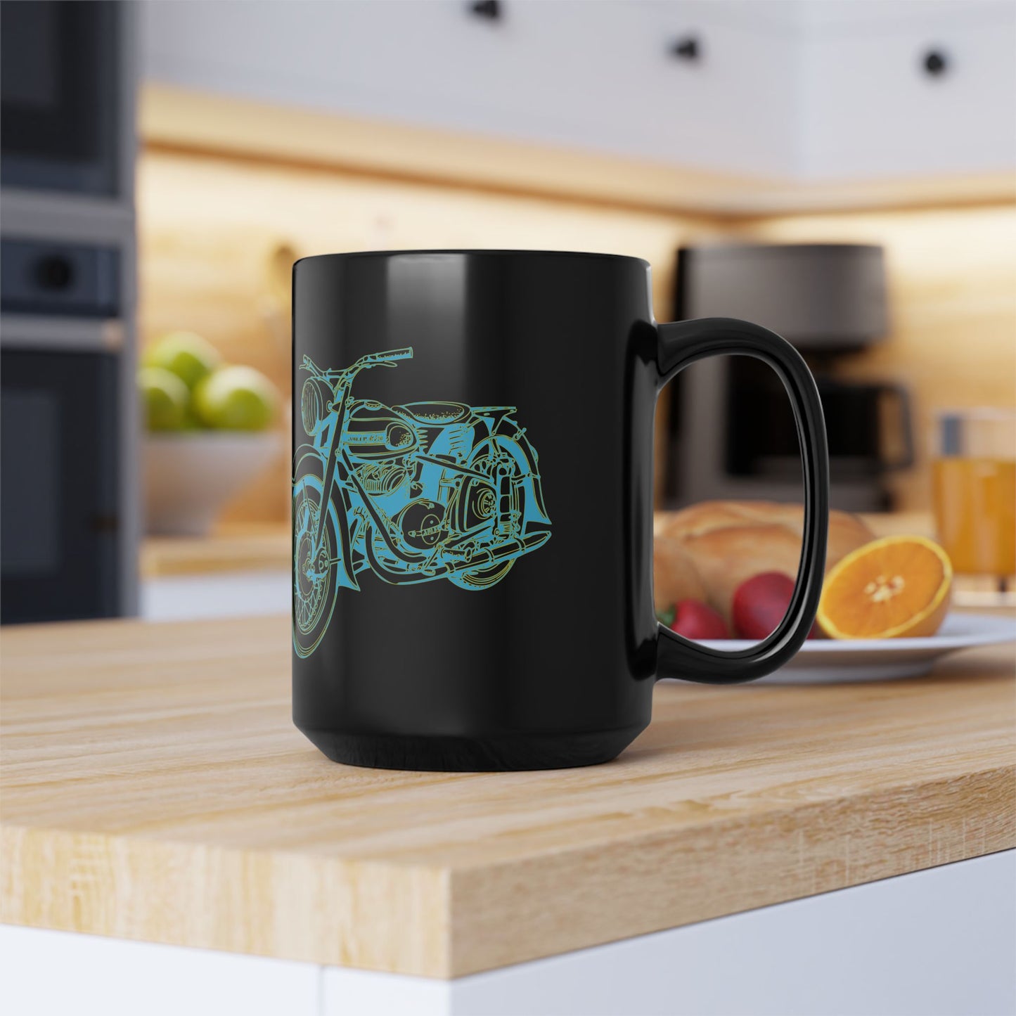 Motorcycle Sketch Black 15oz Mug — Vintage Bike Coffee Cup