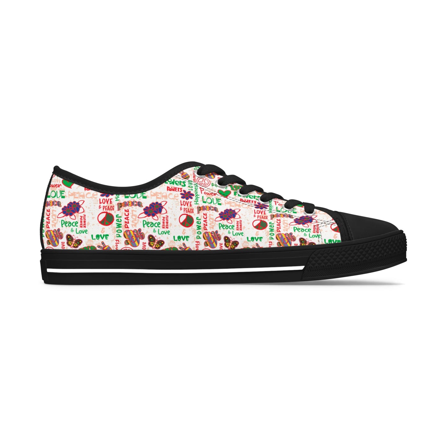 Low Top Sneakers — Retro Peace & Love Floral Pattern