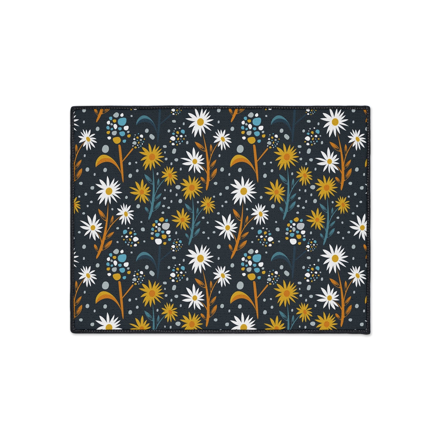 Floral Daisies Heavy Duty Floor Mat — Dark Botanical Entry Rug