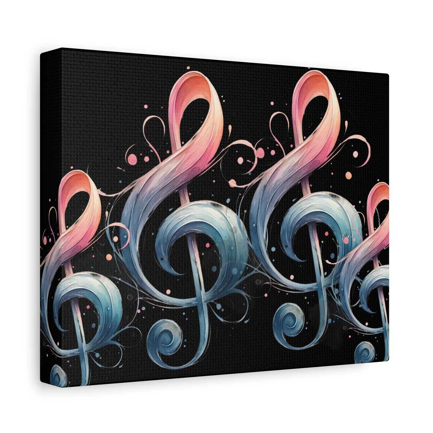 Musical Treble Clef Canvas Wall Art — Pastel Ribbon Notes on Black