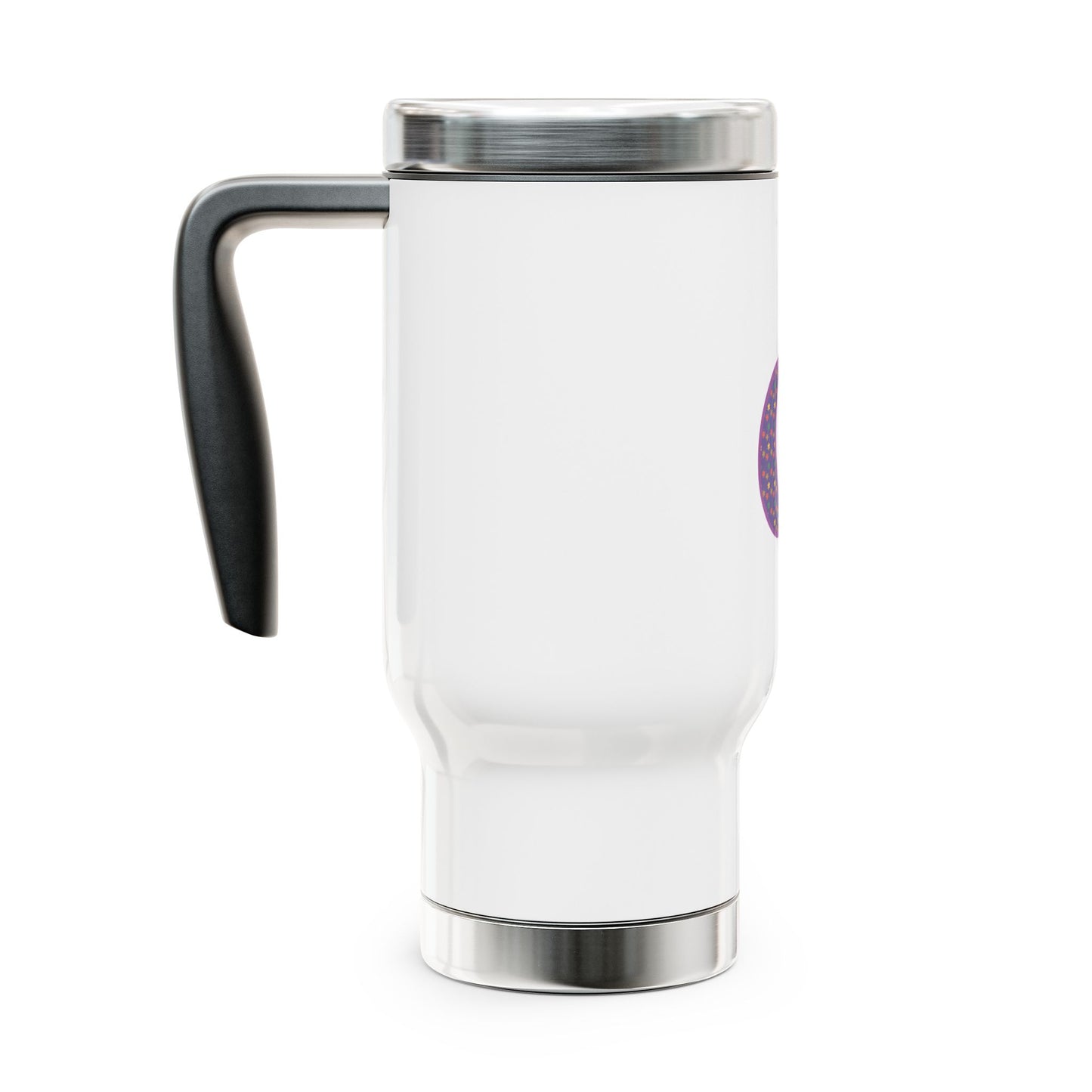Monogram 'd' Purple Polka Dot Travel Mug – 14oz Stainless Steel with Handle