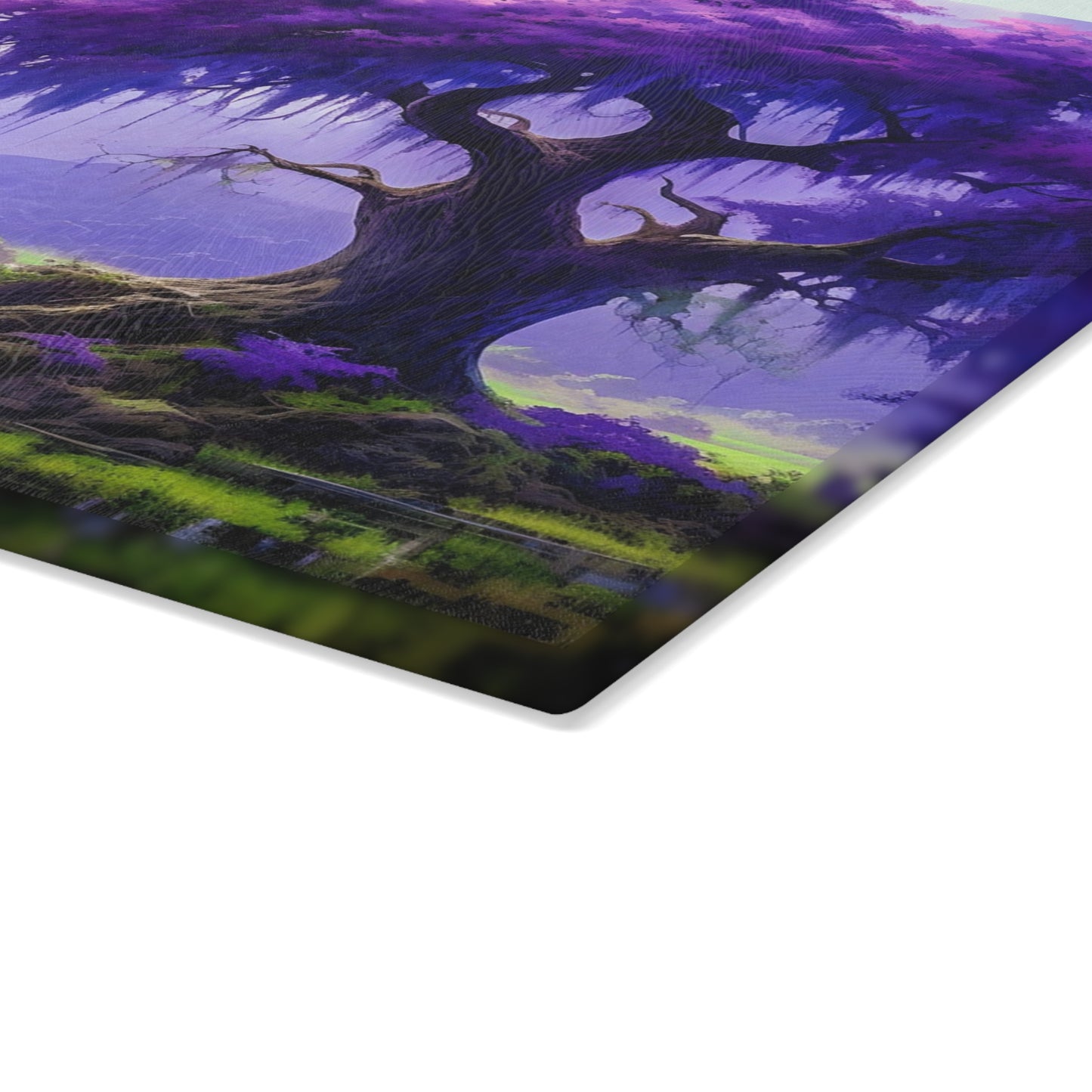 Purple Fantasy Tree Glass Cutting Board — Decorative Kitchen Glass Chopping Board