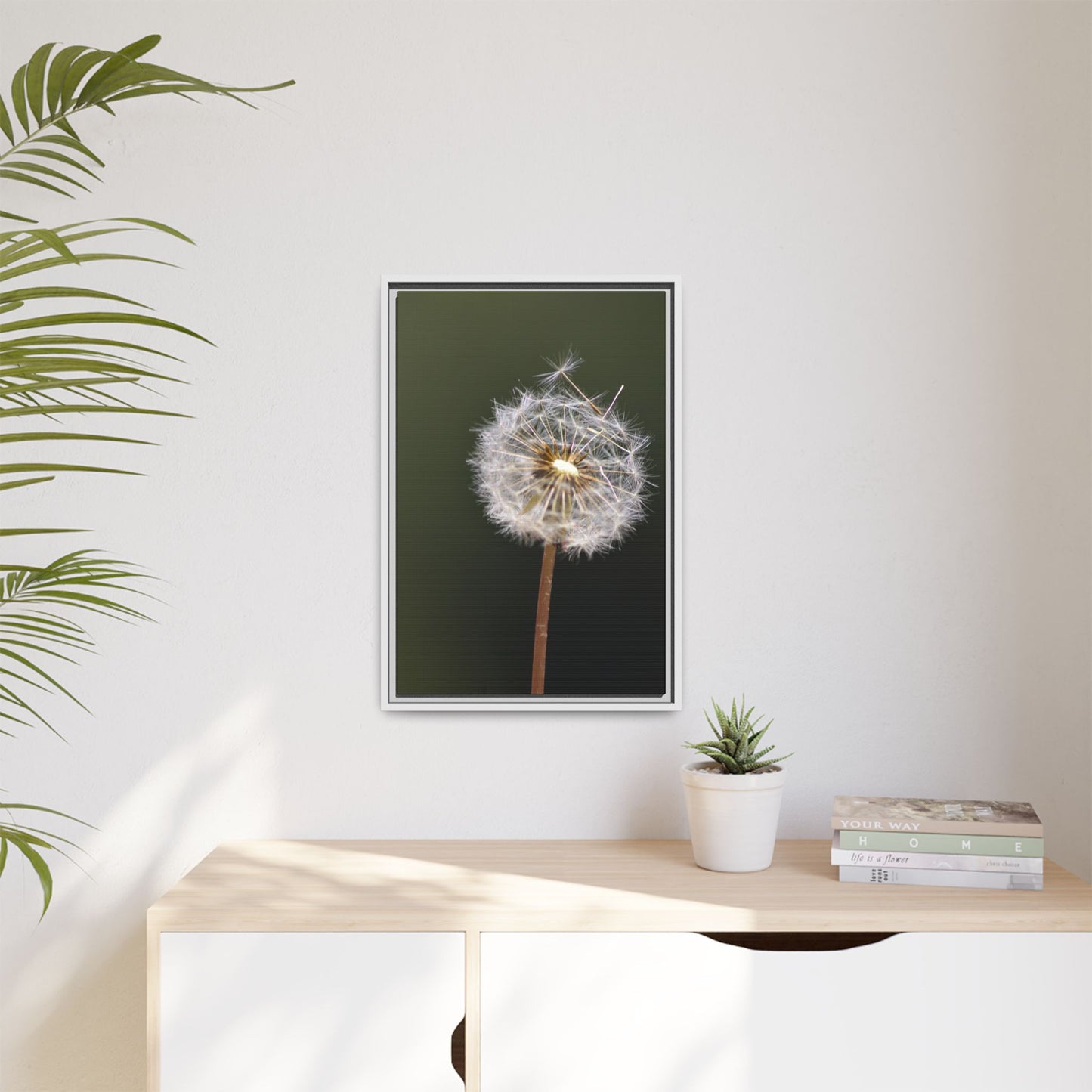 Framed Dandelion Canvas Print — Matte Botanical Wall Art