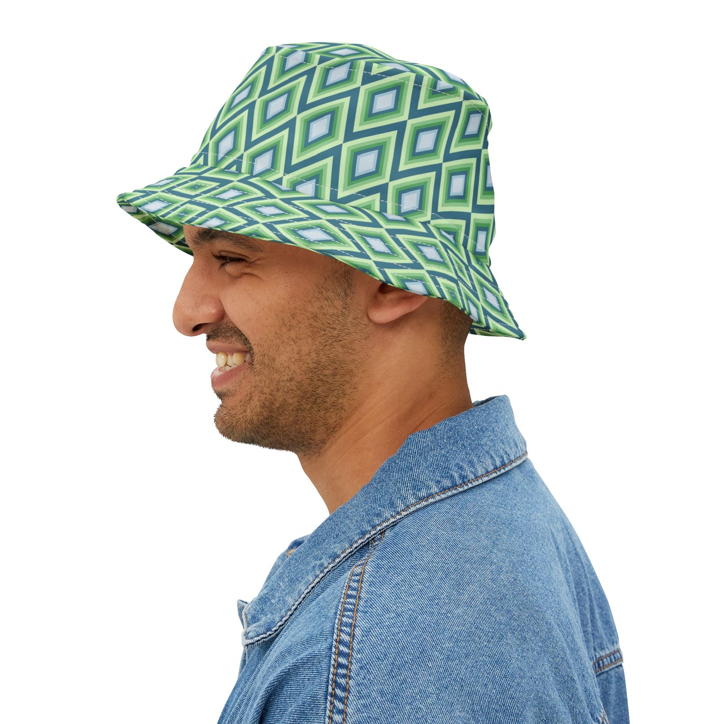 Green Geometric Diamond Pattern Bucket Hat