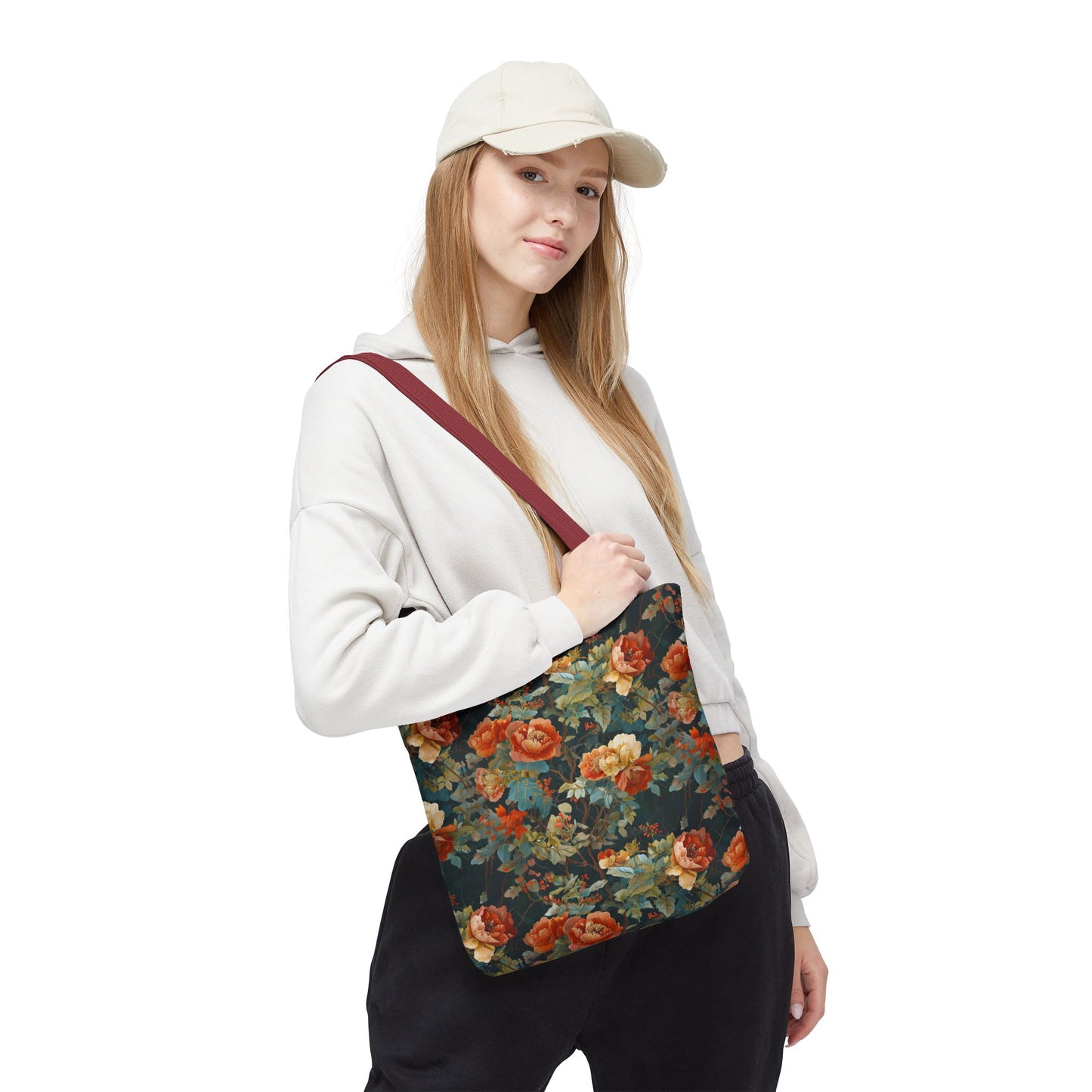 Vintage Rose Floral Tote Bag – Dark Botanical All-Over Print