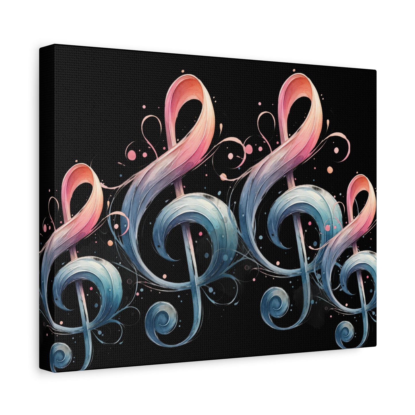 Musical Treble Clef Canvas Wall Art — Pastel Ribbon Notes on Black