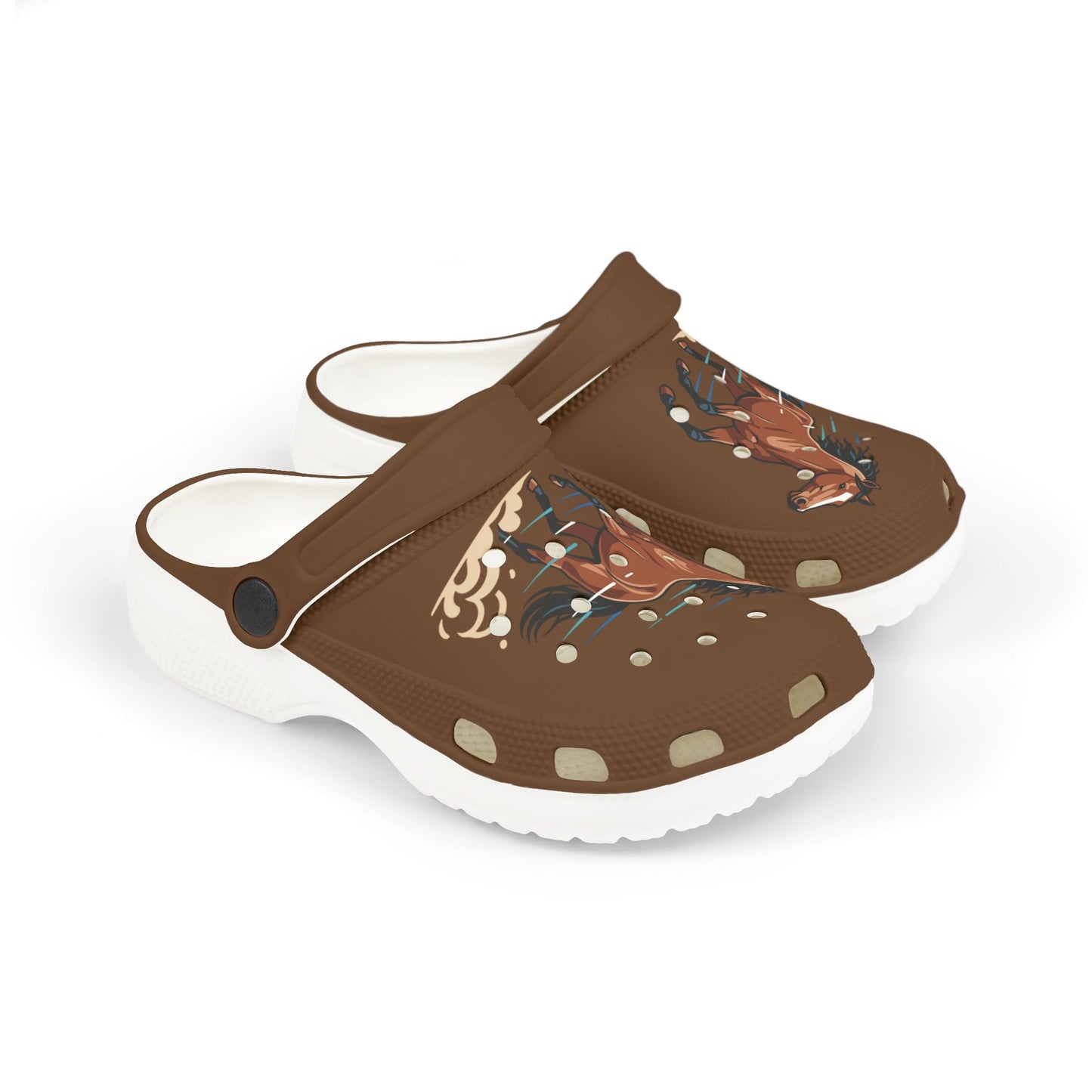 Kids Horse Print Foam Clogs — Brown EVA Slip-On Sandals for Children