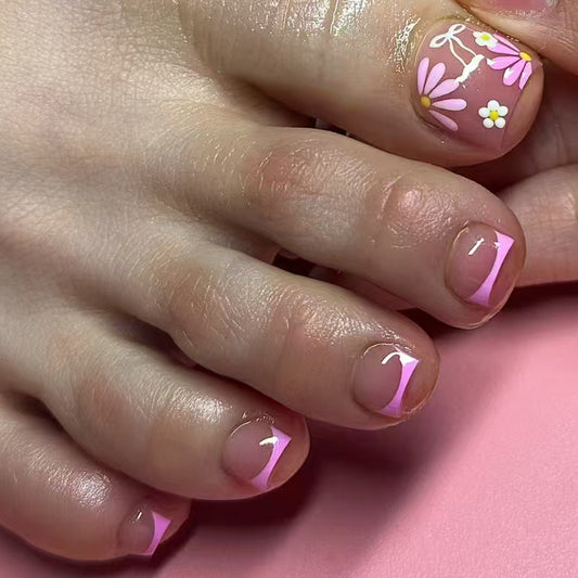 purpl small daisy bow Frnch Prss-on tonails nail finishd product rmovabl 24 pics 365nails