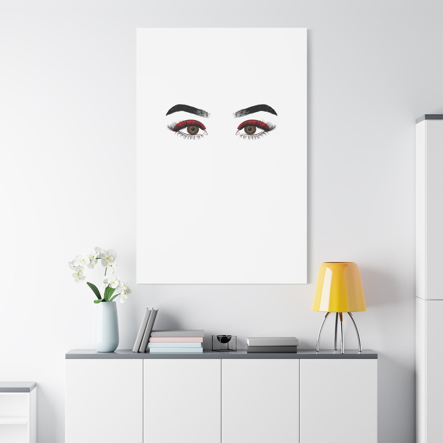 Glam Eyes Matte Canvas Wall Art — Brown Eyes with Red Lashes