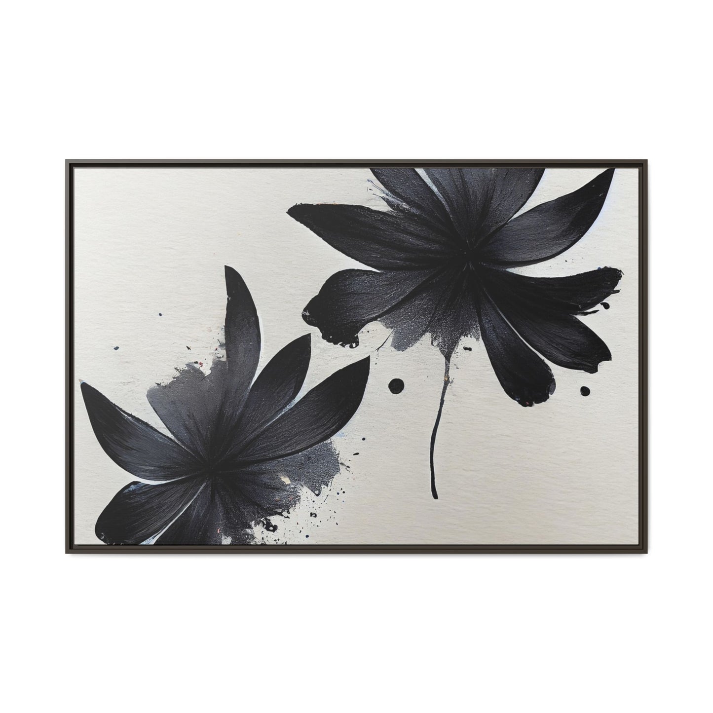 Framed Black Floral Matte Canvas Wall Art — Monochrome Botanical Print