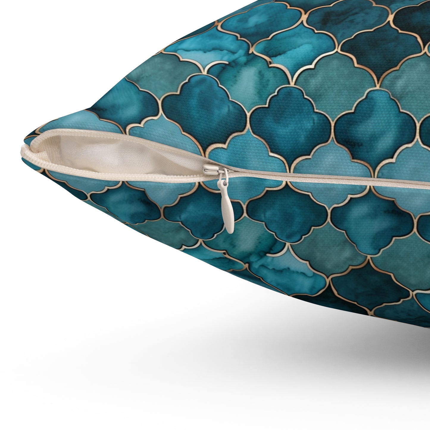 Teal Moroccan Tile Decorative Pillow — Spun Polyester Square Throw Cushion