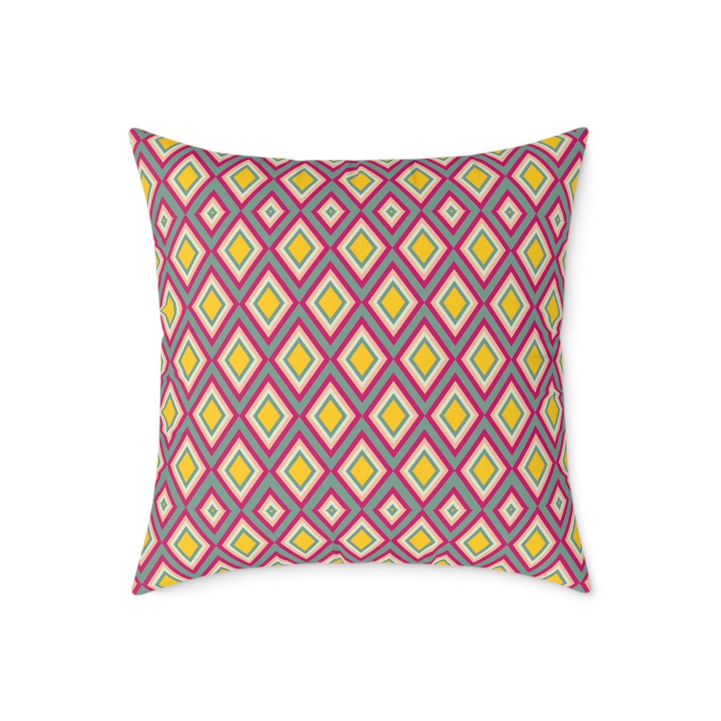 Geometric Retro Diamond Throw Pillow — Pink & Mustard Accent Cushion