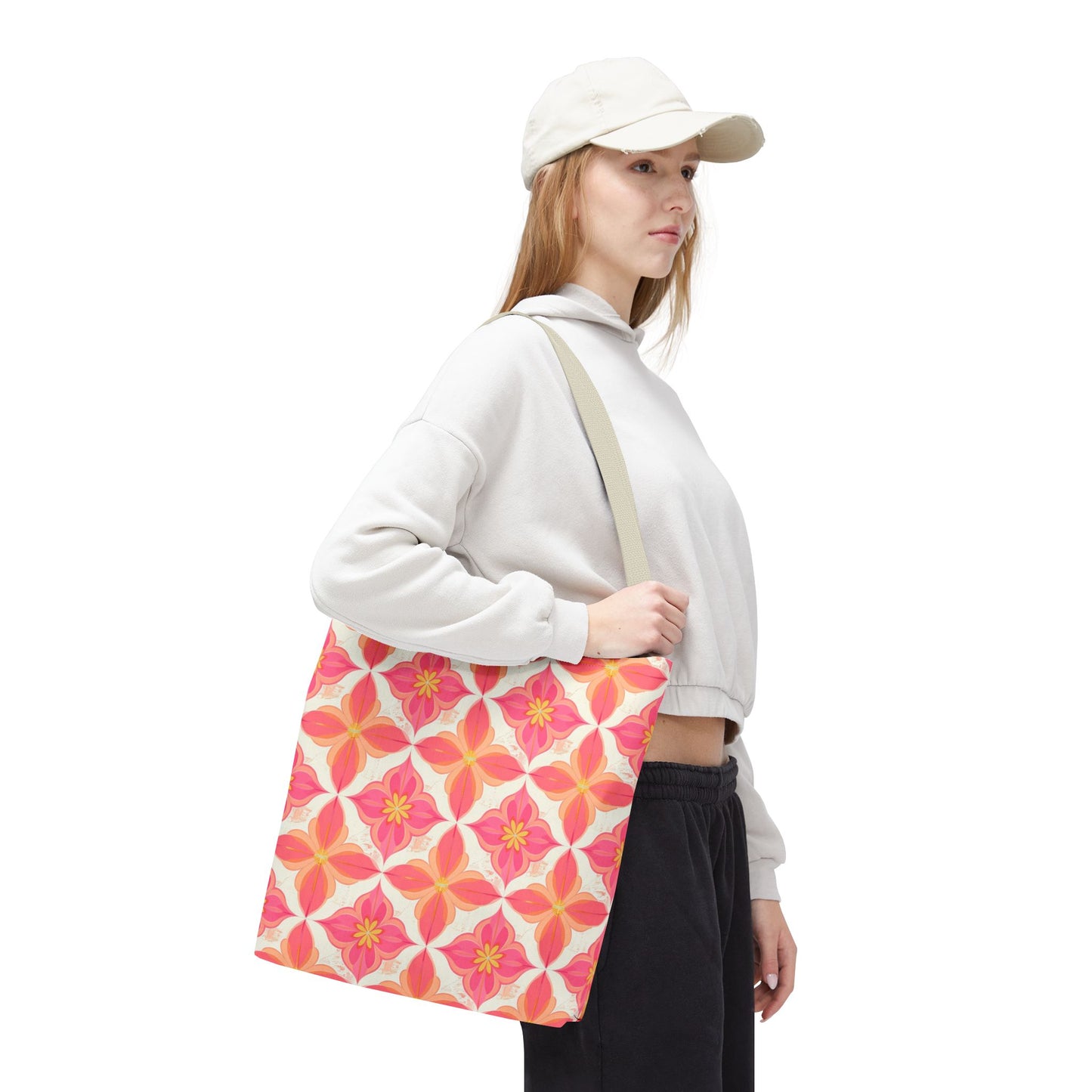 Pink Floral Geometric Tote Bag —  Reusable Shopper