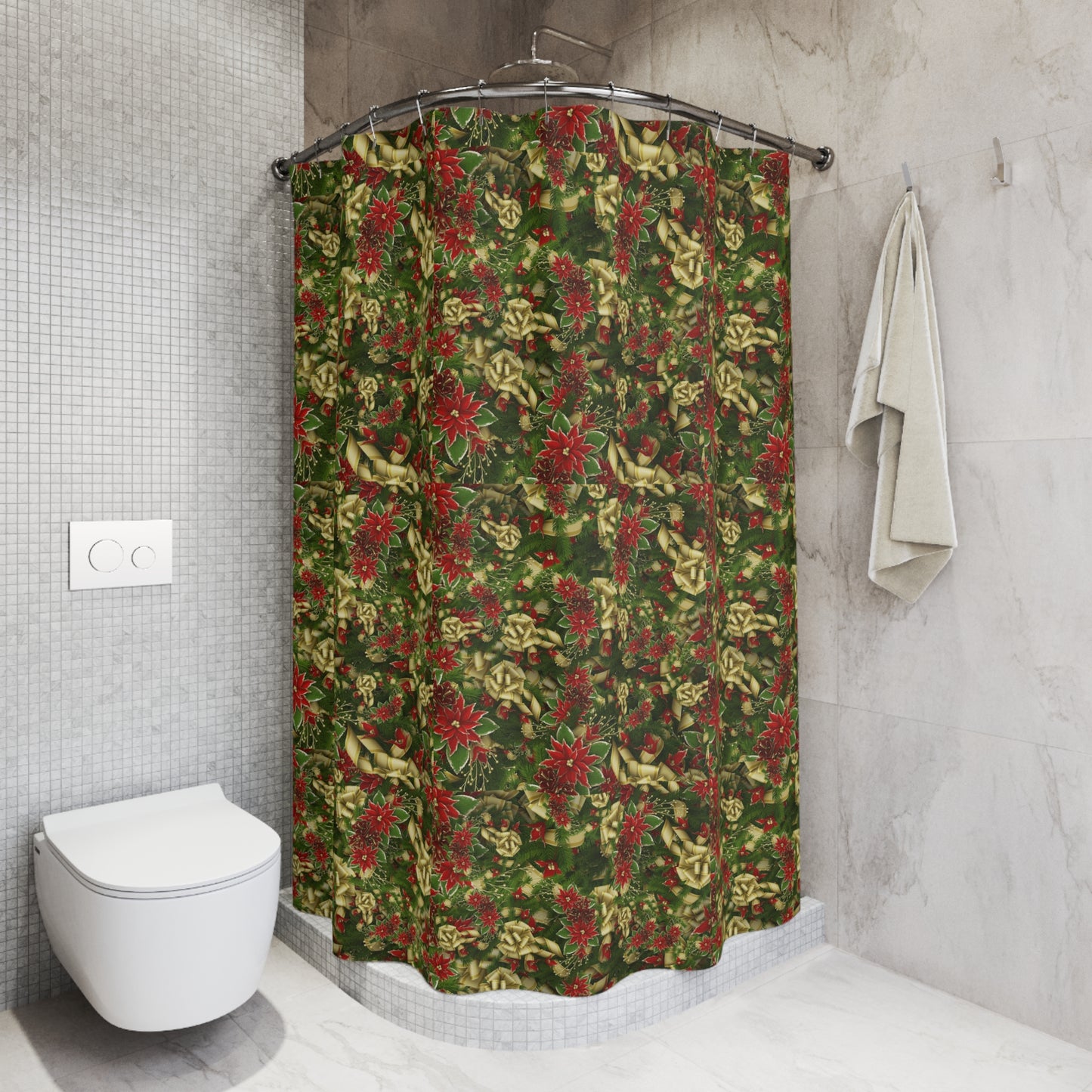 Festive Floral Shower Curtain, Holiday Decor, Bathroom Makeover, Home Gift, Christmas Decoration