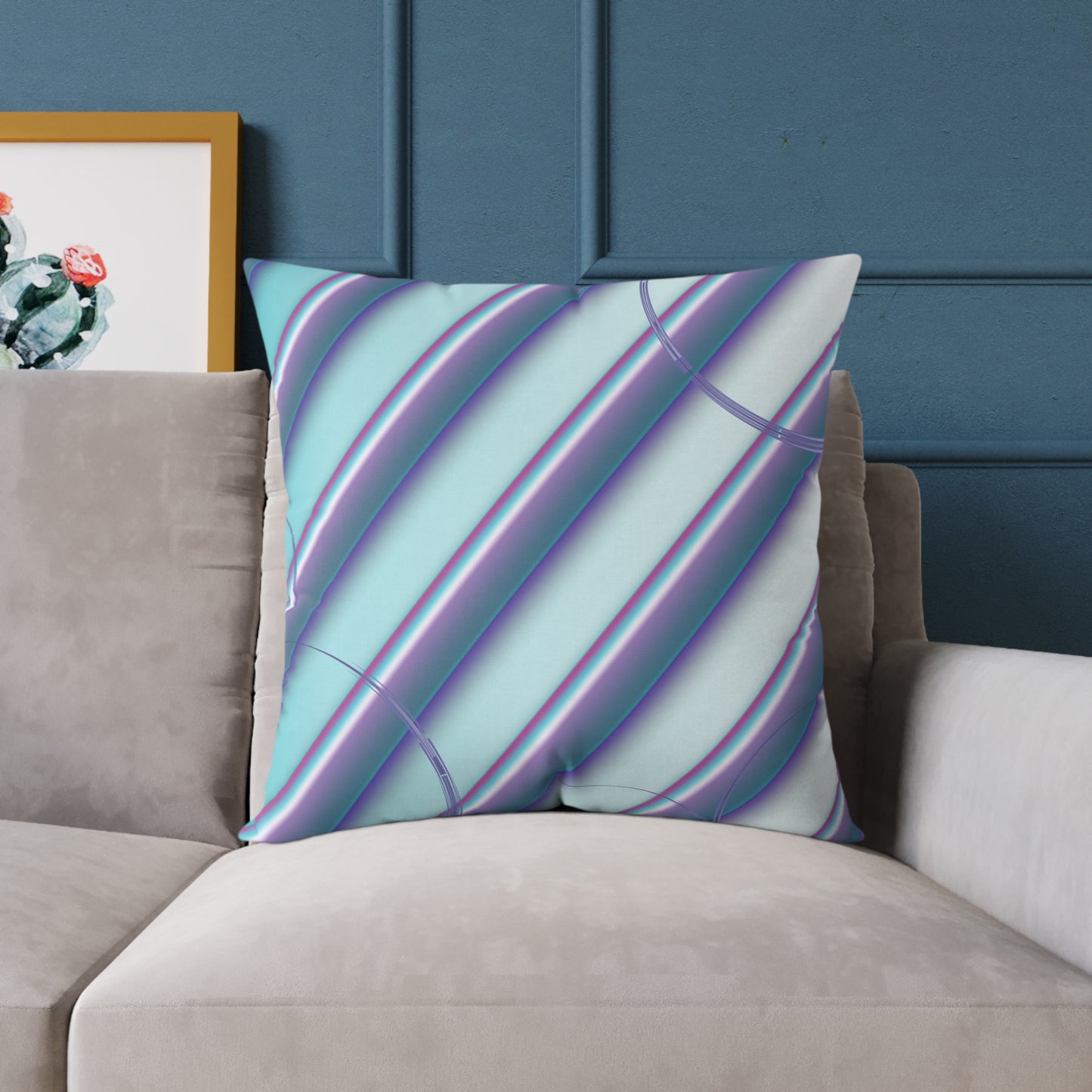 Abstract Teal & Lavender Striped Throw Pillow