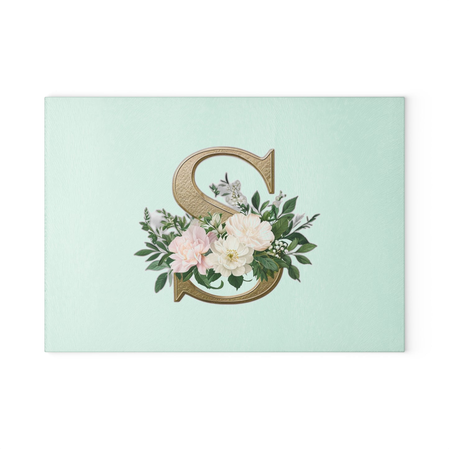 Personalized Floral Glass Cutting Board - Letter S