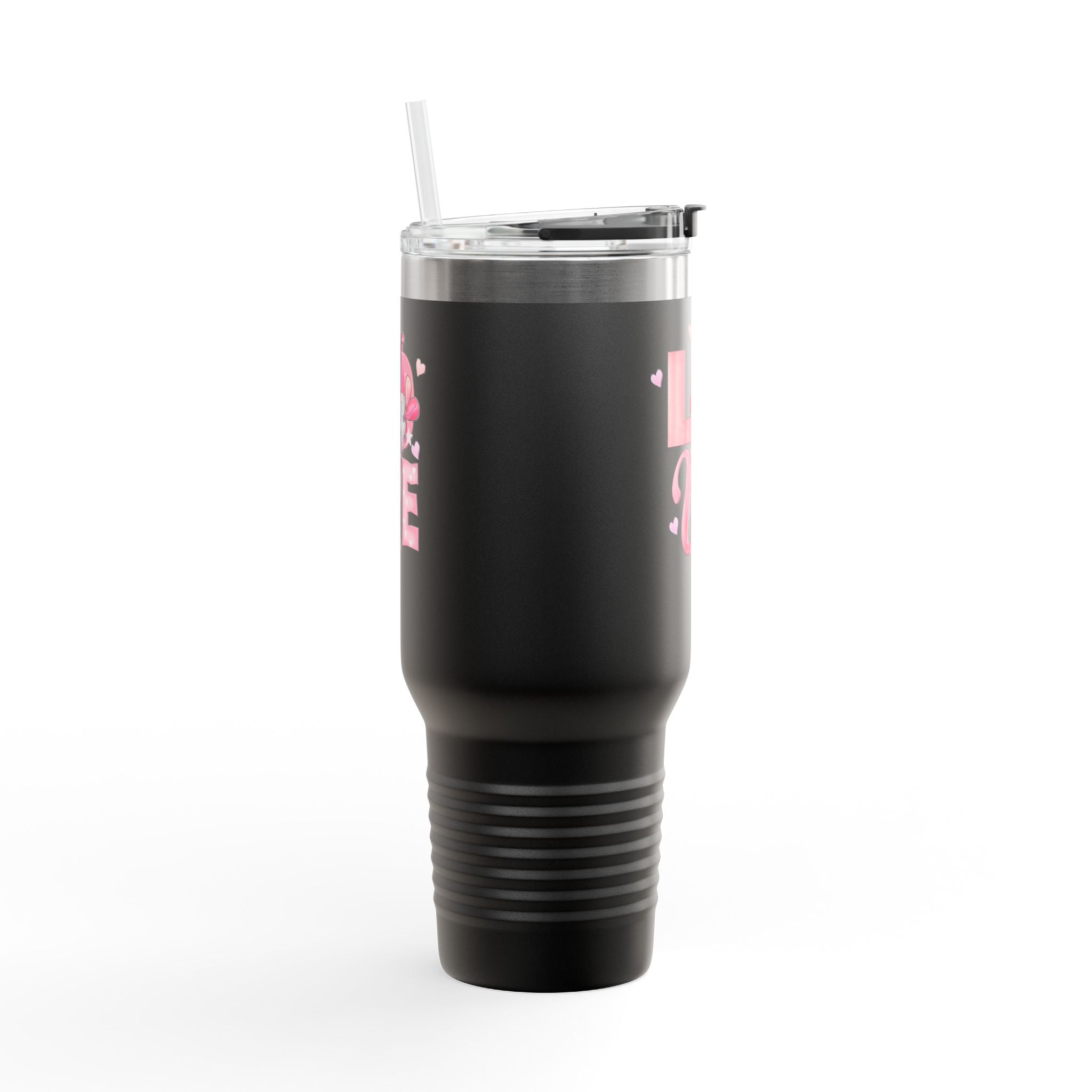 40oz Insulated Travel Mug — Pink "LOVE" Floral Design