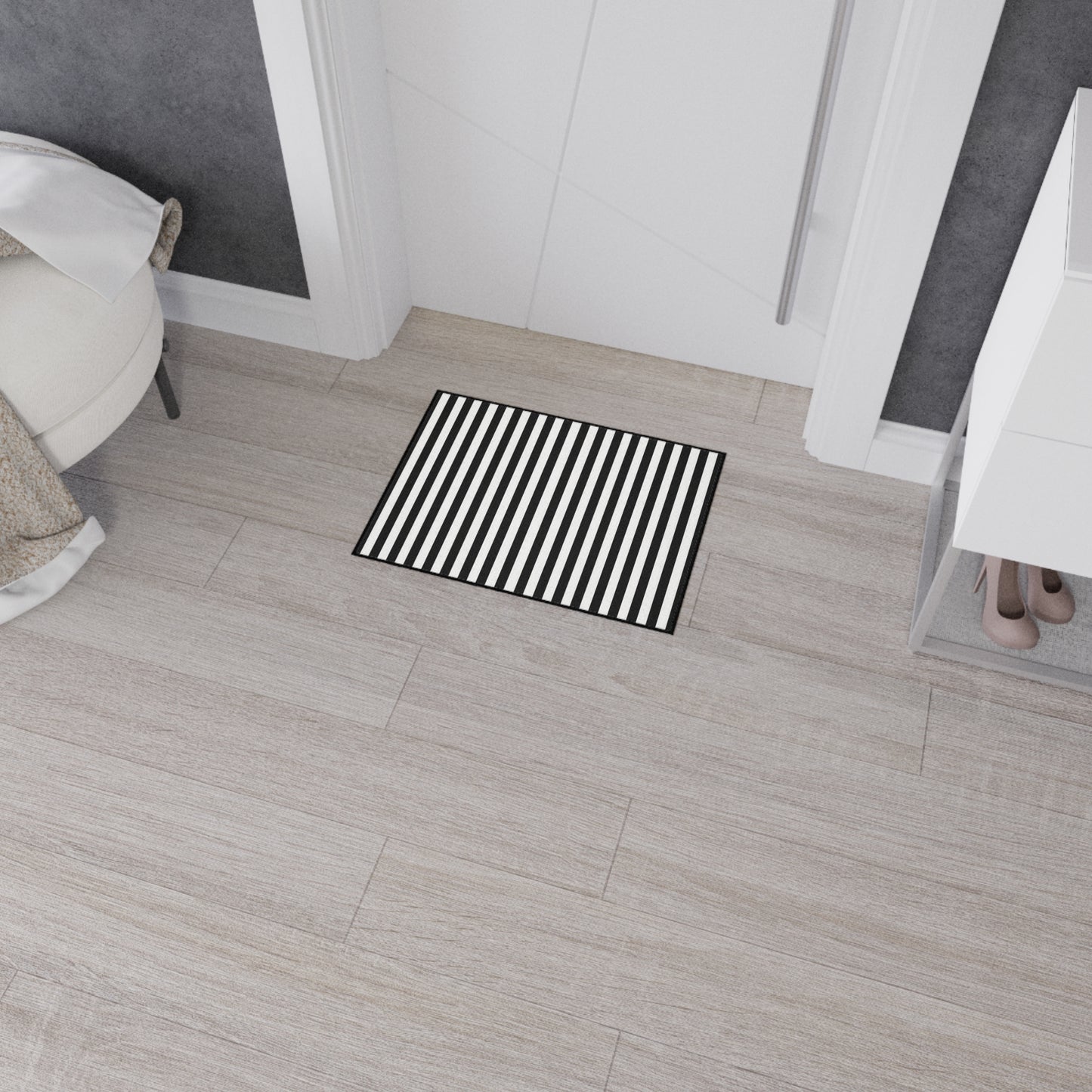 Black & White Striped Heavy Duty Floor Mat — Durable Entrance Rug for Home, Office & Garage