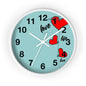 Love Hearts Wall Clock — Retro Teal Clock with Red Hearts & 'Love' Typography