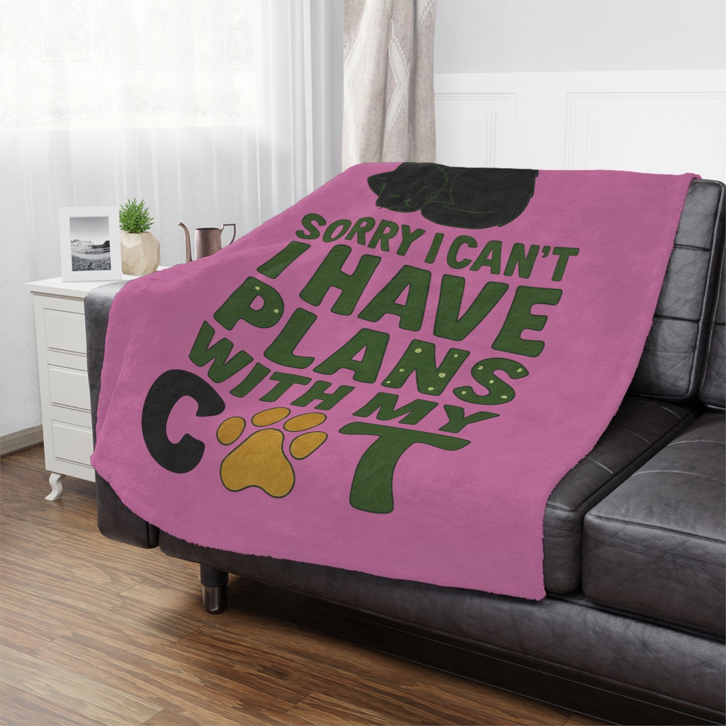 Minky Blanket - "Sorry I Can't I Have Plans With My Cat" Cute Cat Paw Throw for Cat Lovers