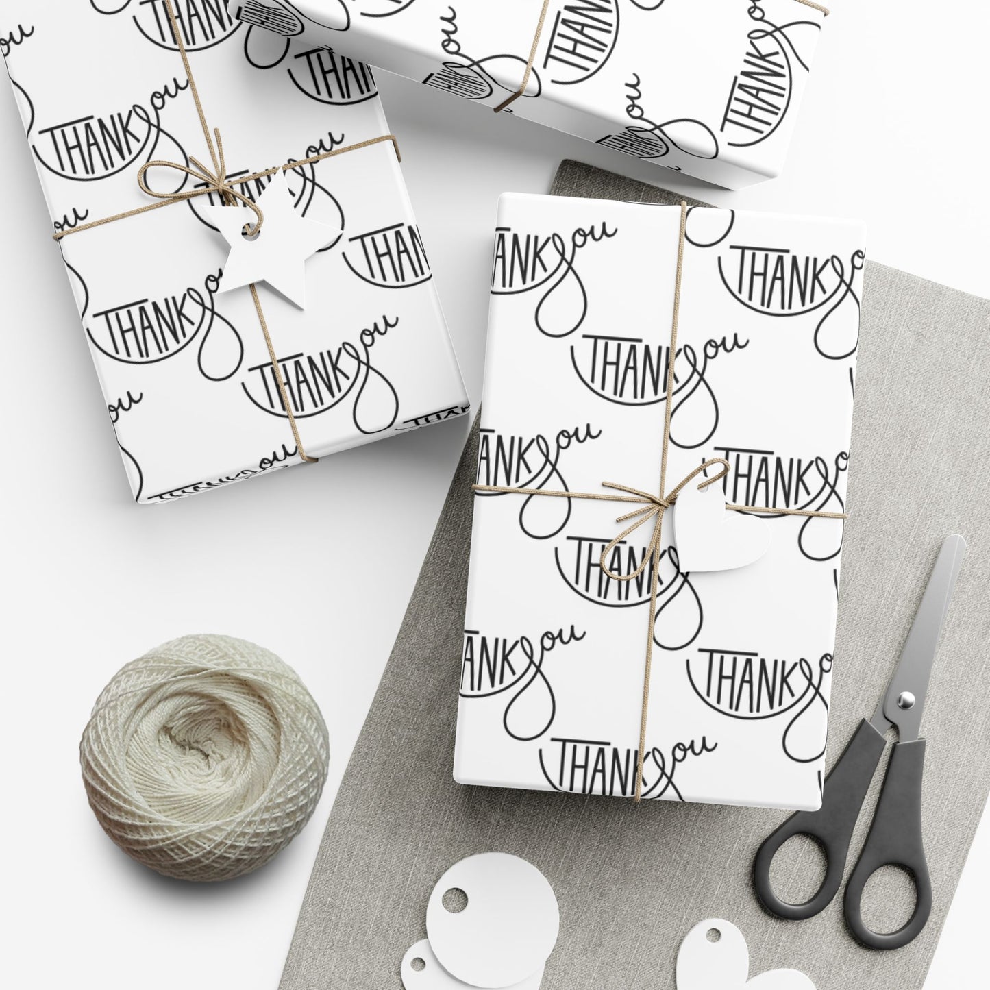 Thank You Gift Wrap Paper — Black Script 'Thank You' Pattern