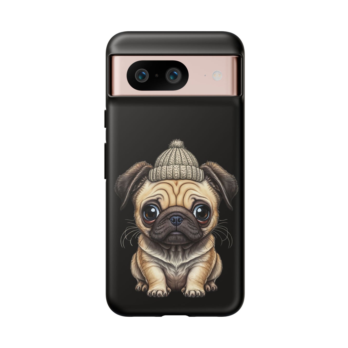 Pug Phone Case – Cute Pug Puppy Illustration on Black Tough Case