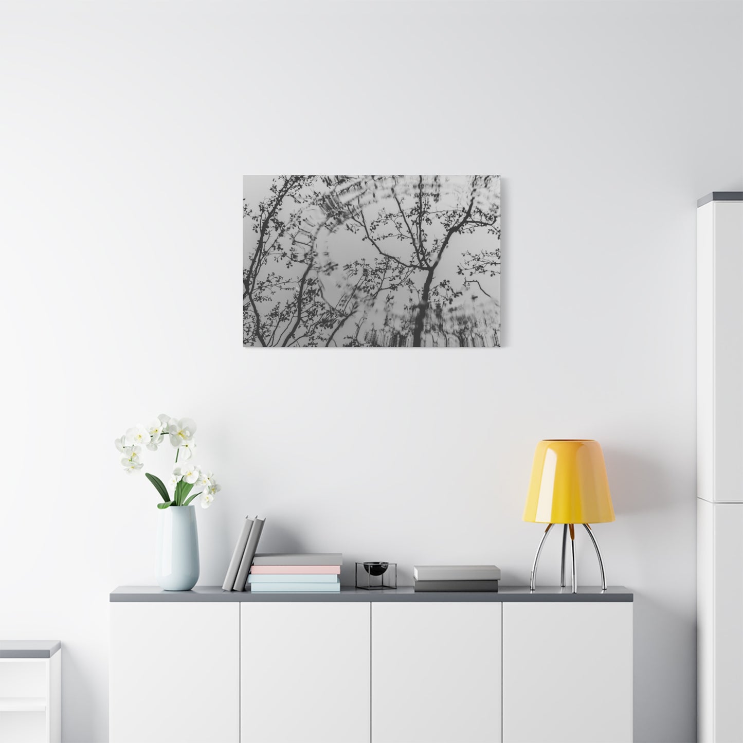 Canvas Wall Art — Monochrome Blurred Ferris Wheel with Tree Silhouettes