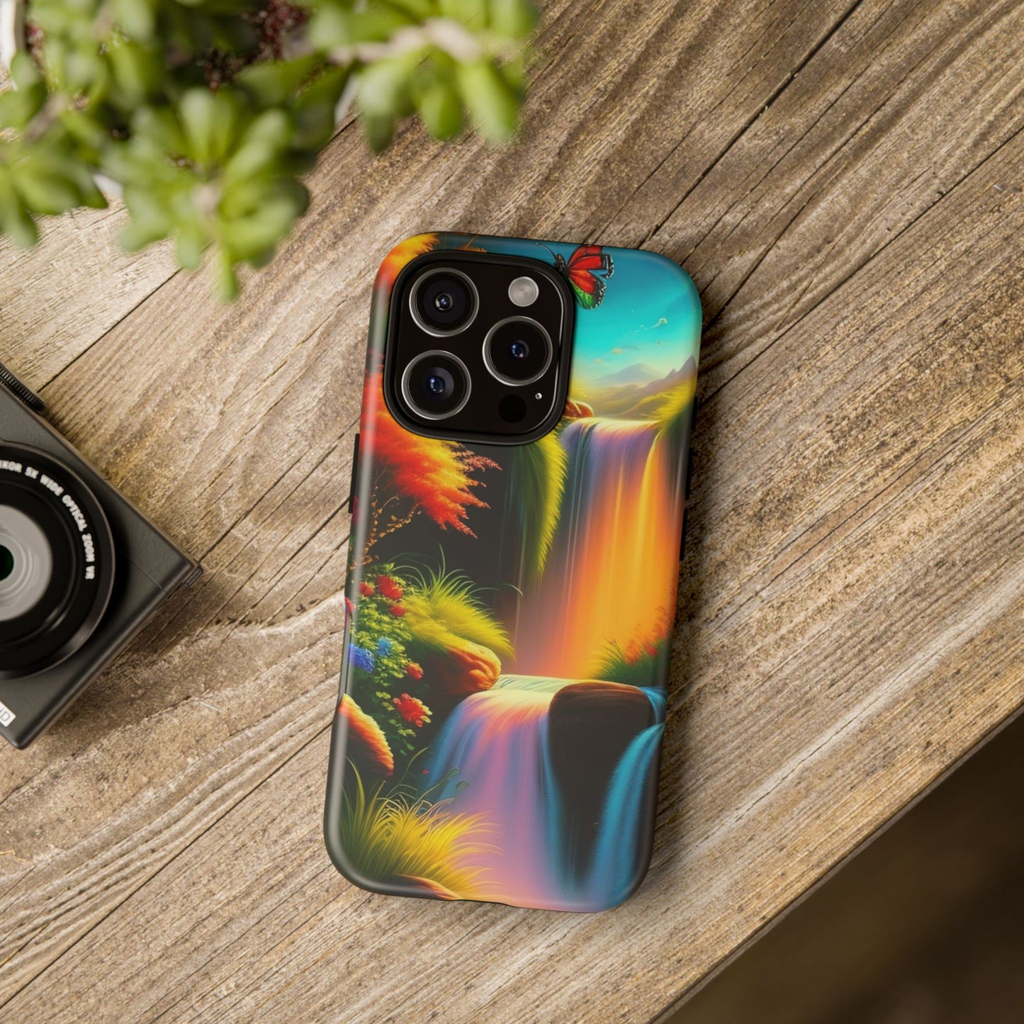 Phone Case - Vibrant Waterfall Landscape with Butterfly | Colorful Nature Protective Case