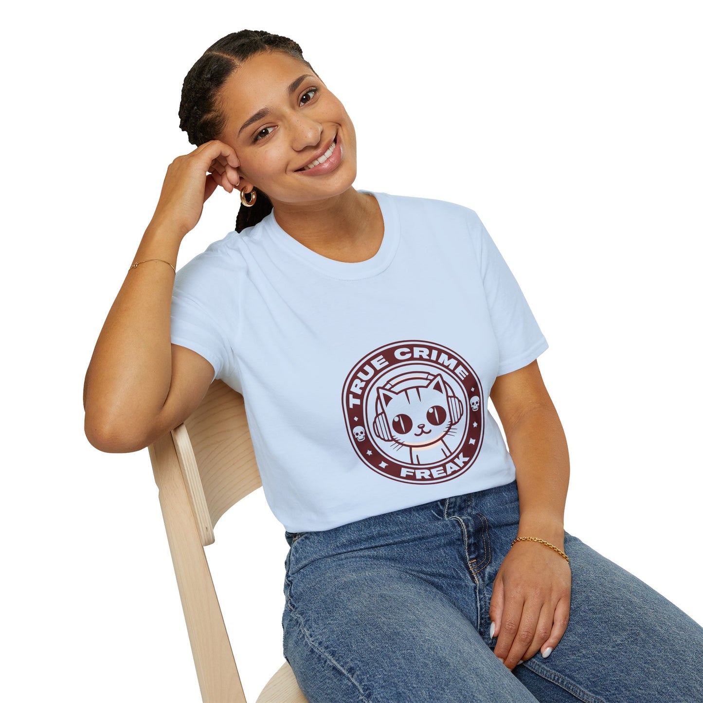True Crime Freak Cat T-Shirt – Cute Kitty Badge Tee for True Crime Fans